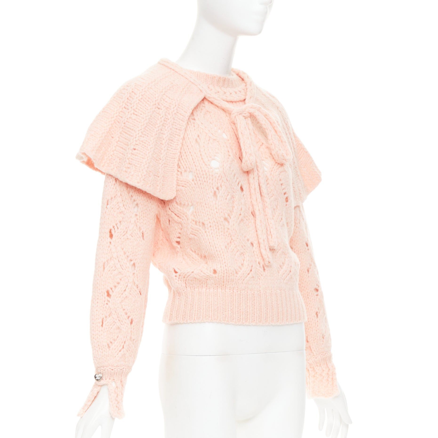 Chanel CHANEL 21B pink wool alpaca blend ruffle capelet sweater FR34 XS Size XS / US 0-2 / IT 36-38 - 3 Thumbnail