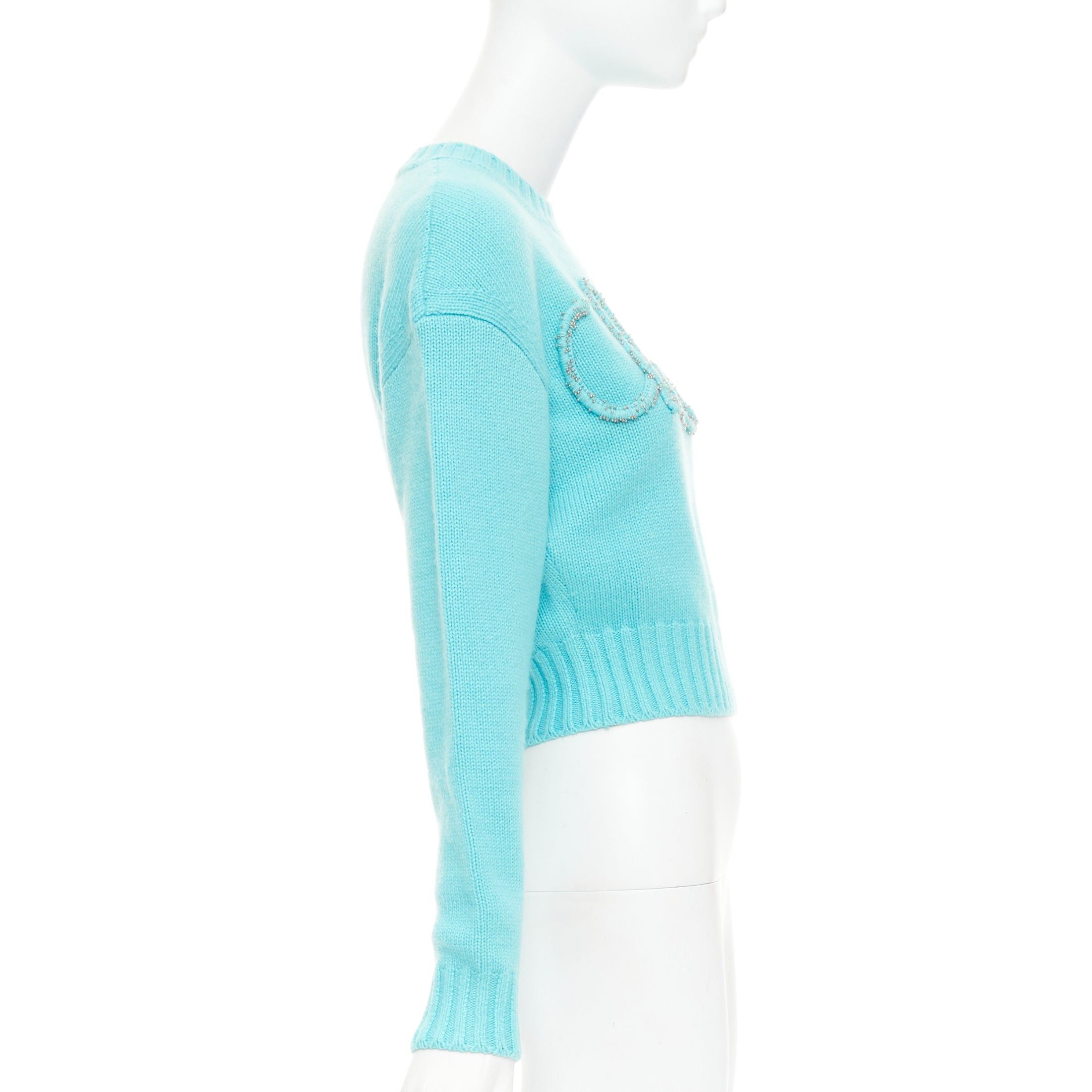 Chanel CHANEL 2020 100% cashmere cyan blue CC cursive logo cropped sweater¬† FR36 S Size S / US 4 / IT 40 - 4 Thumbnail