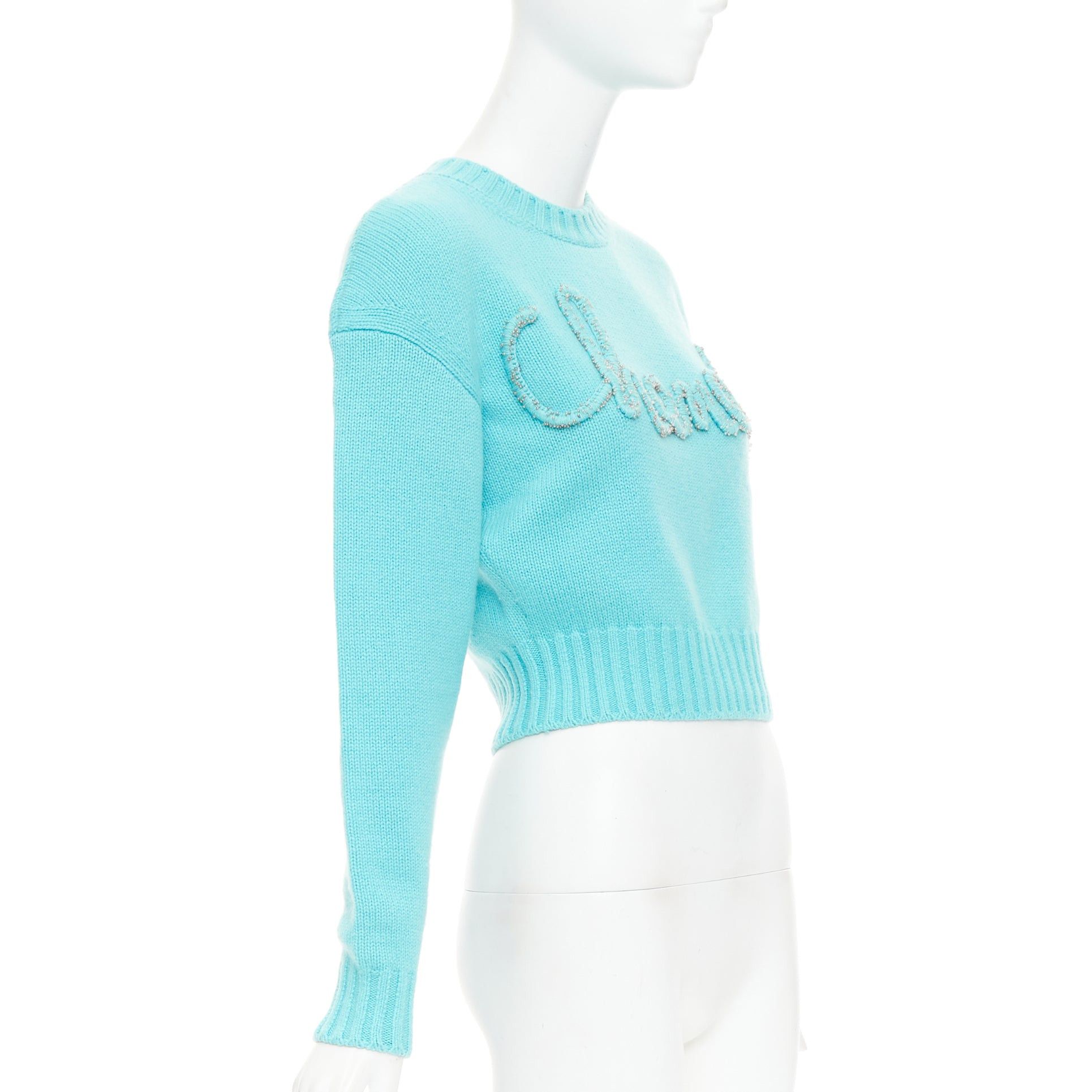 Chanel CHANEL 2020 100% cashmere cyan blue CC cursive logo cropped sweater¬† FR36 S Size S / US 4 / IT 40 - 3 Thumbnail