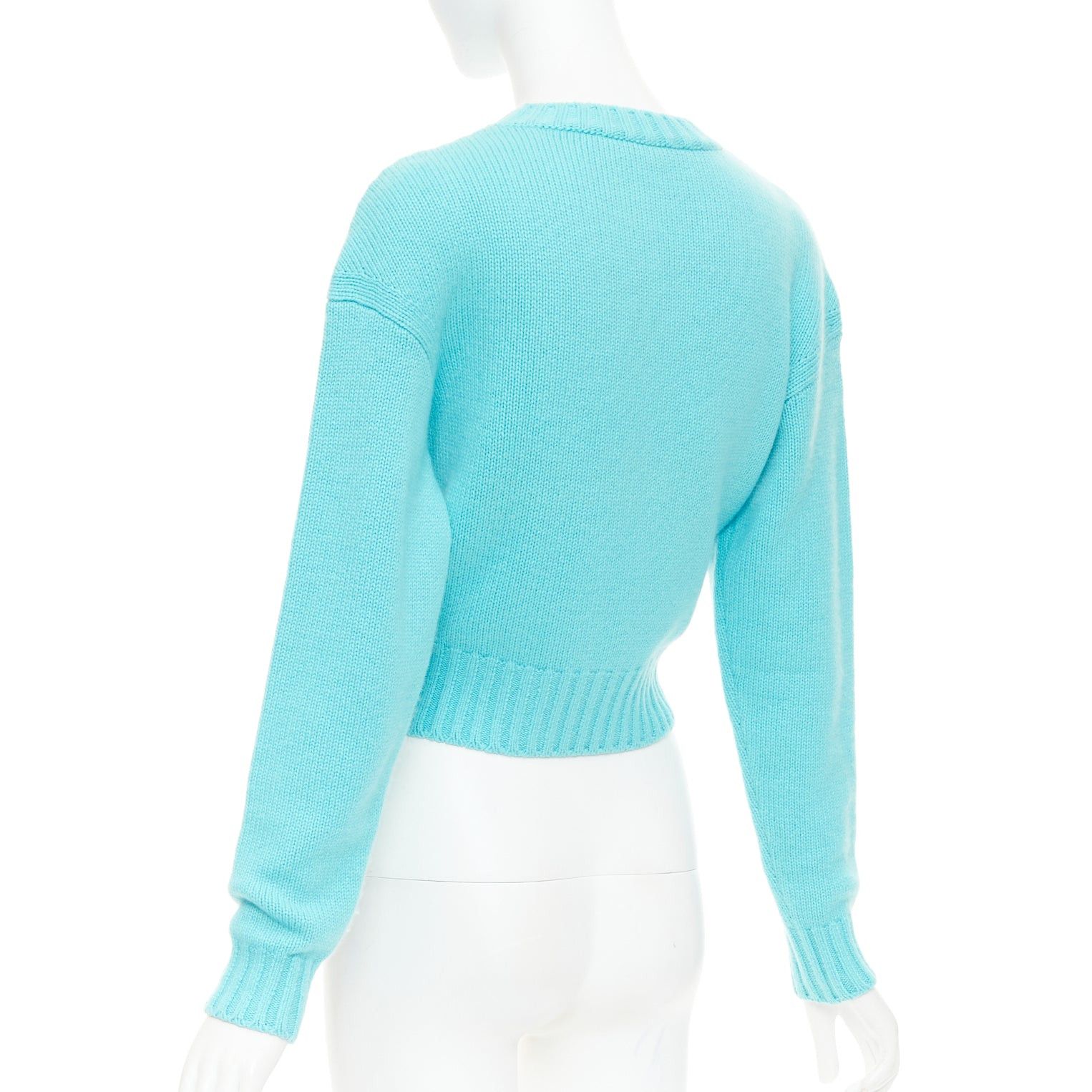 Chanel CHANEL 2020 100% cashmere cyan blue CC cursive logo cropped sweater¬† FR36 S Size S / US 4 / IT 40 - 6 Thumbnail