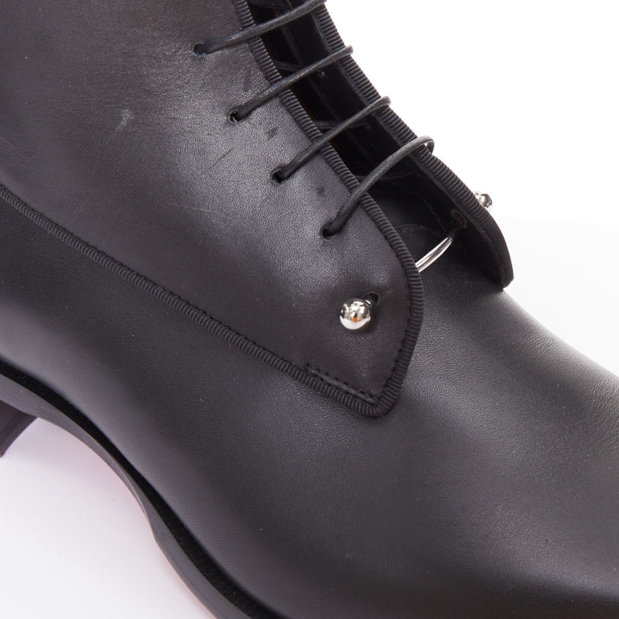 Christian Louboutin CHRISTIAN LOUBOUTIN Chambeli Boot Flat black calf barbell detail lace up leather boots EU42 US9 Size US 9 / EU 42 - 7 Thumbnail