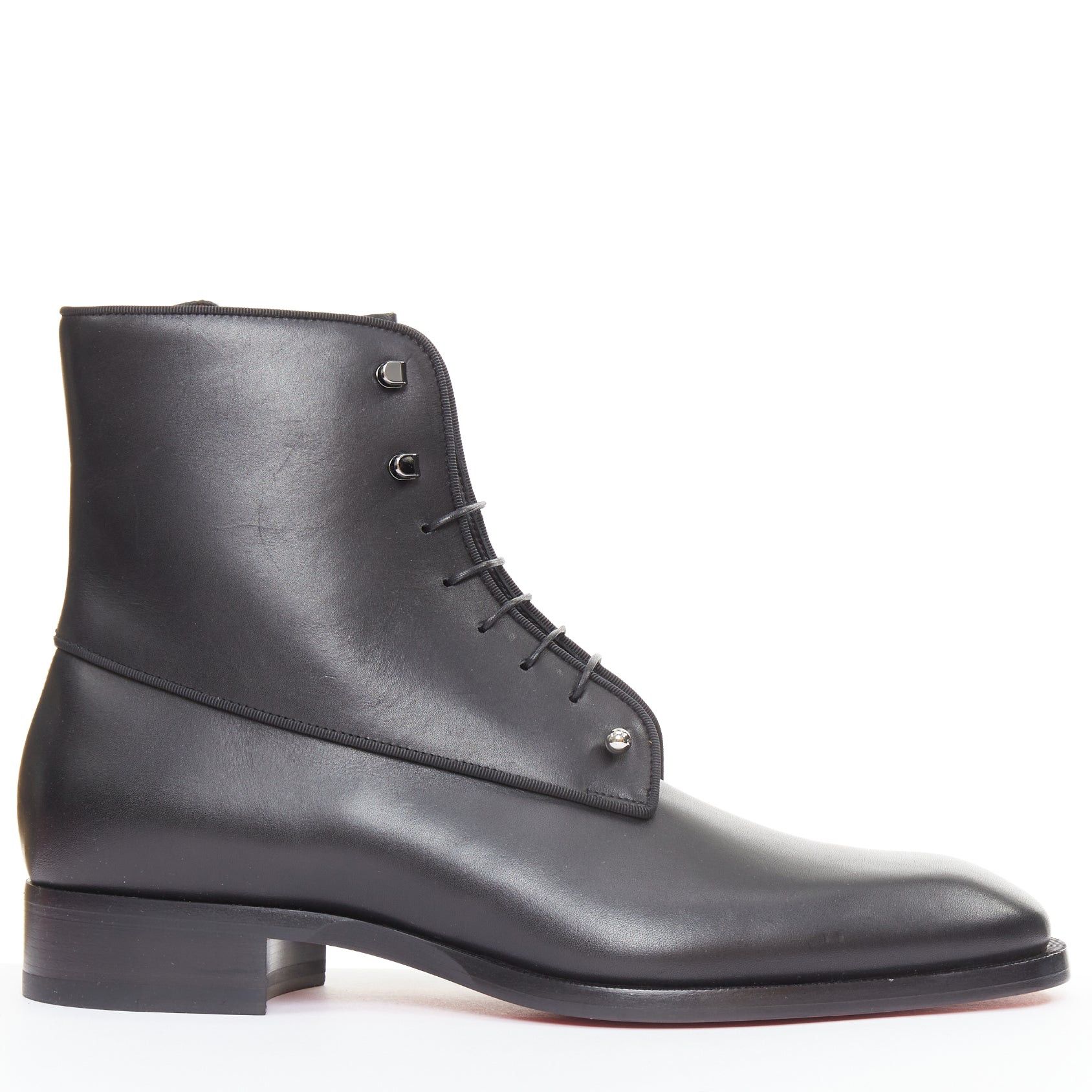 Christian Louboutin CHRISTIAN LOUBOUTIN Chambeli Boot Flat black calf barbell detail lace up leather boots EU42 US9 Size US 9 / EU 42 - 2 Thumbnail