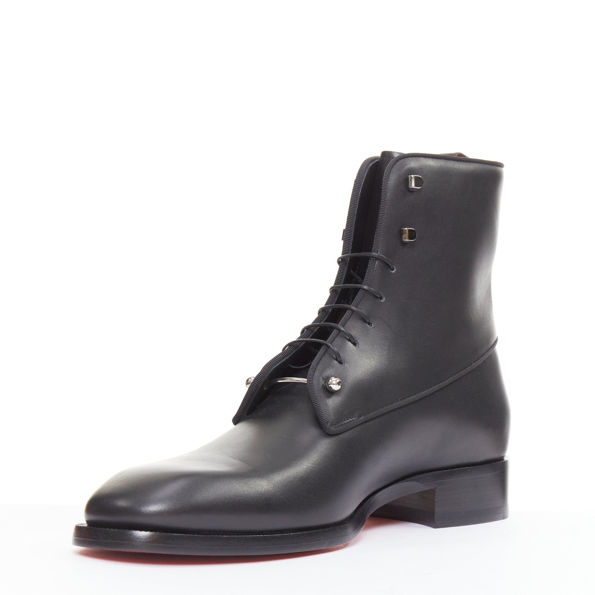 Christian Louboutin CHRISTIAN LOUBOUTIN Chambeli Boot Flat black calf barbell detail lace up leather boots EU42 US9 Size US 9 / EU 42 - 4 Thumbnail