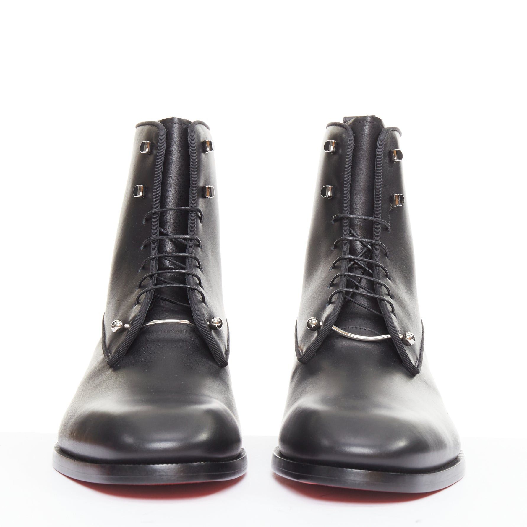 Christian Louboutin CHRISTIAN LOUBOUTIN Chambeli Boot Flat black calf barbell detail lace up leather boots EU42 US9 Size US 9 / EU 42 - 3 Thumbnail