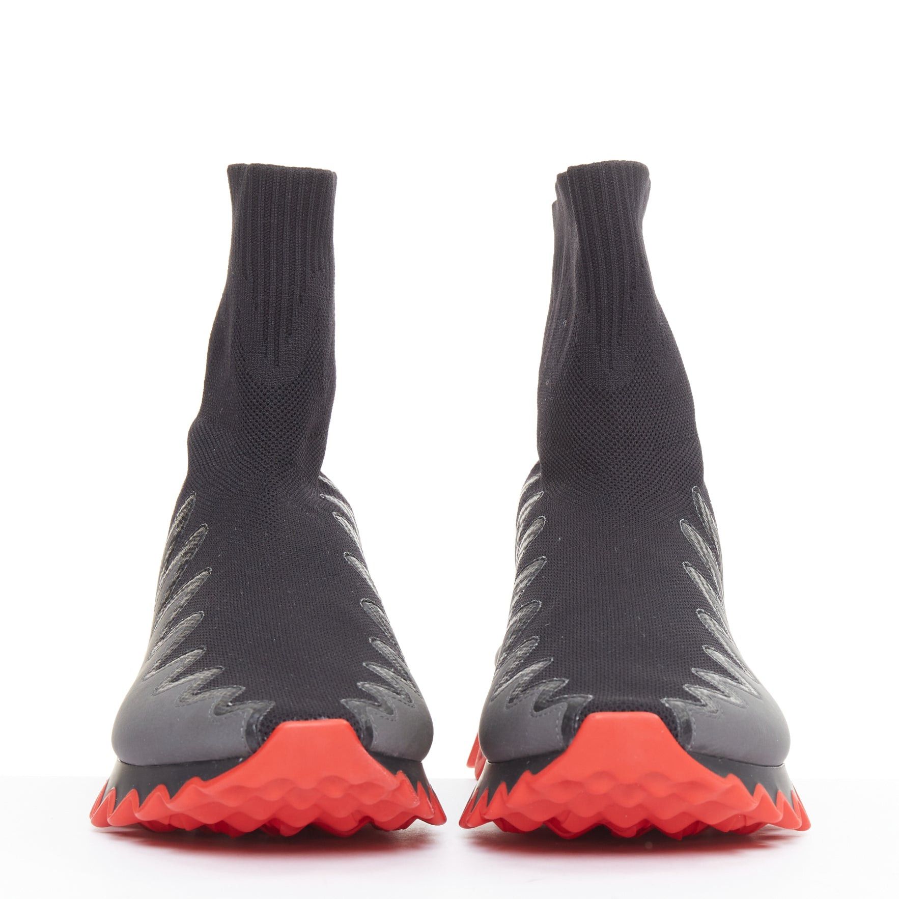 Christian Louboutin CHRISTIAN LOUBOUTIN Sharky Sock black sock knit spikey rubber sole ankle sneaker boot EU43 US10 Size US 10 / EU 43 - 3 Thumbnail