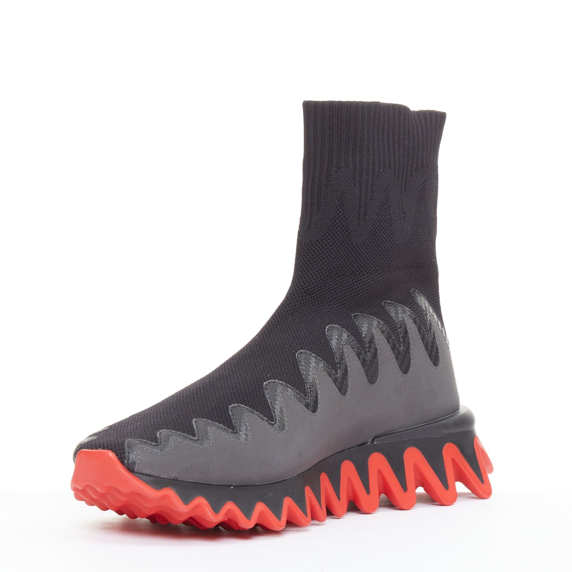 Christian Louboutin CHRISTIAN LOUBOUTIN Sharky Sock black sock knit spikey rubber sole ankle sneaker boot EU43 US10 Size US 10 / EU 43 - 4 Thumbnail
