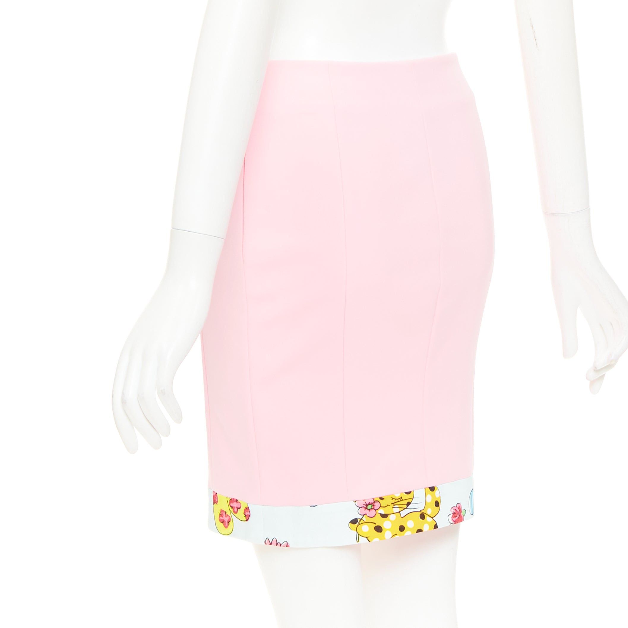 Moschino MOSCHINO COUTURE! 2022 Runway Calico Animals pink cream floral print trim mini skirt IT38 XS Size 26" / US 2 / IT 38 - 6 Thumbnail