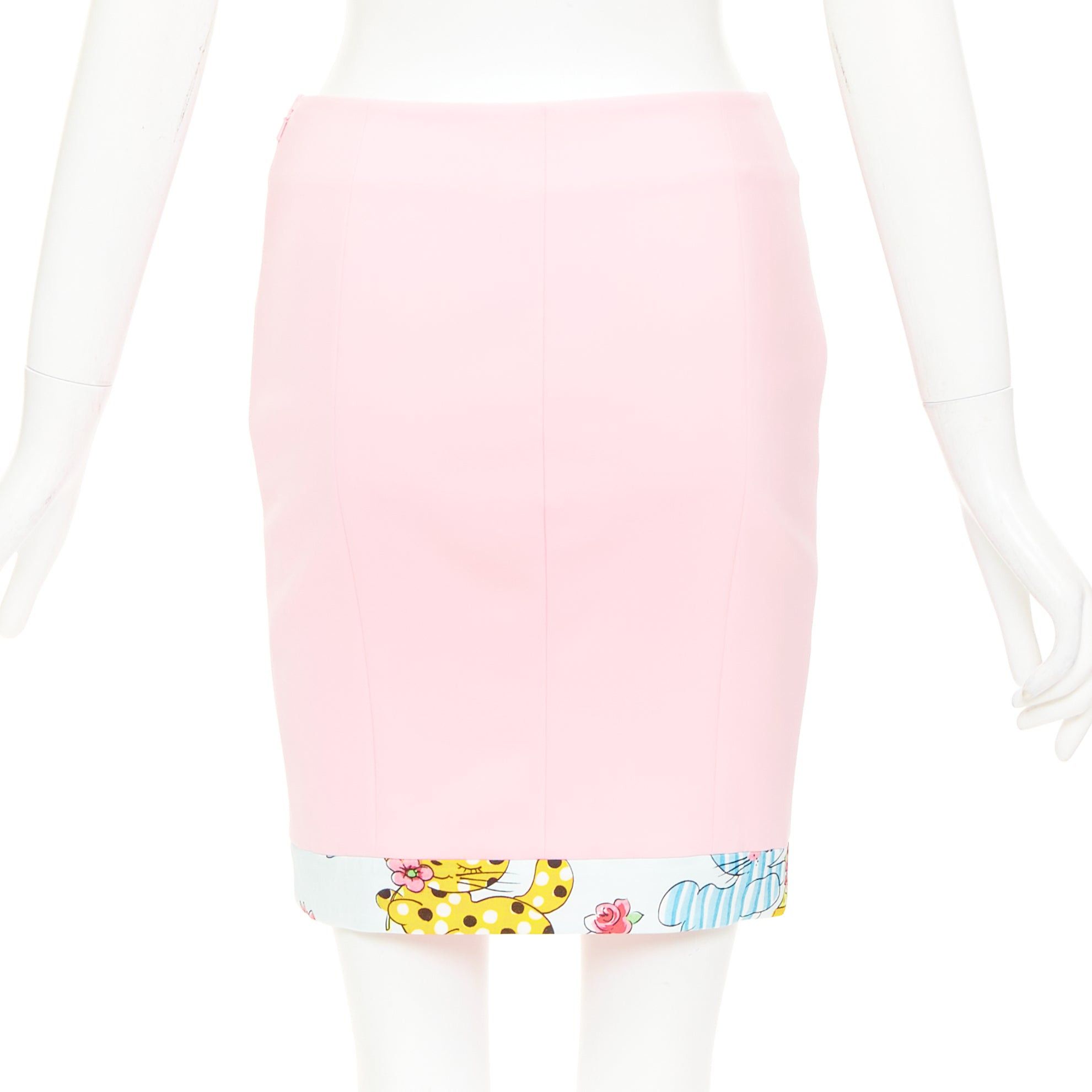 Moschino MOSCHINO COUTURE! 2022 Runway Calico Animals pink cream floral print trim mini skirt IT38 XS Size 26" / US 2 / IT 38 - 5 Thumbnail