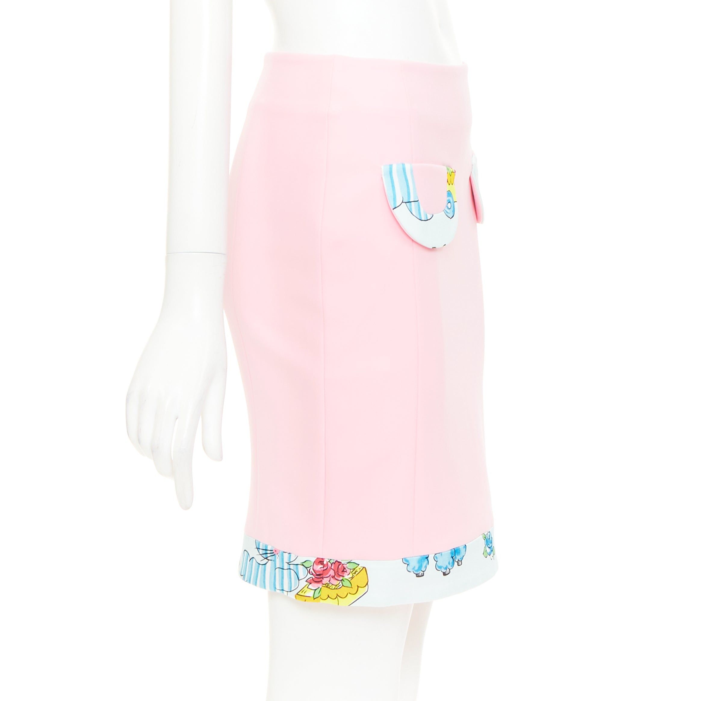 Moschino MOSCHINO COUTURE! 2022 Runway Calico Animals pink cream floral print trim mini skirt IT38 XS Size 26" / US 2 / IT 38 - 4 Thumbnail