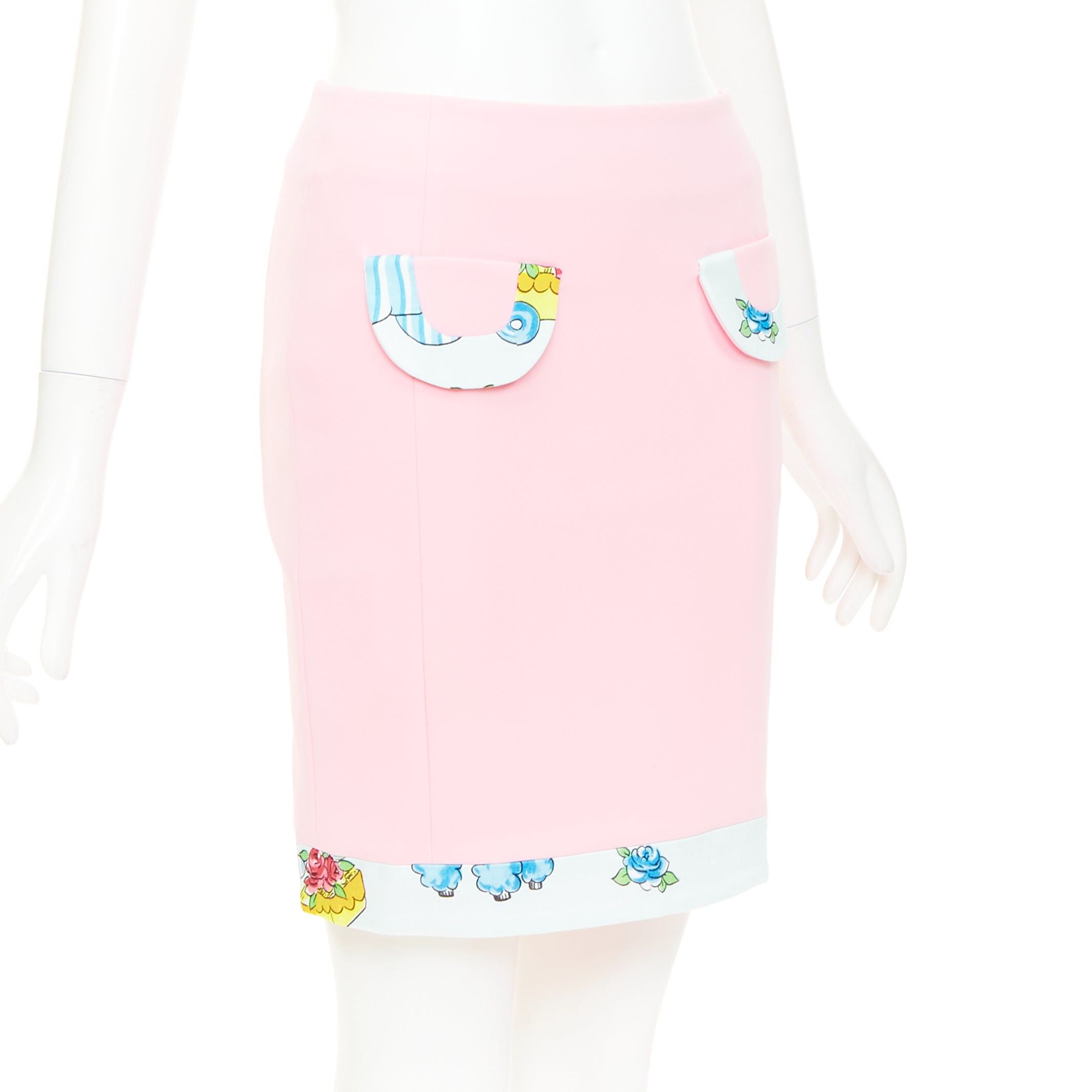 Moschino MOSCHINO COUTURE! 2022 Runway Calico Animals pink cream floral print trim mini skirt IT38 XS Size 26" / US 2 / IT 38 - 3 Thumbnail