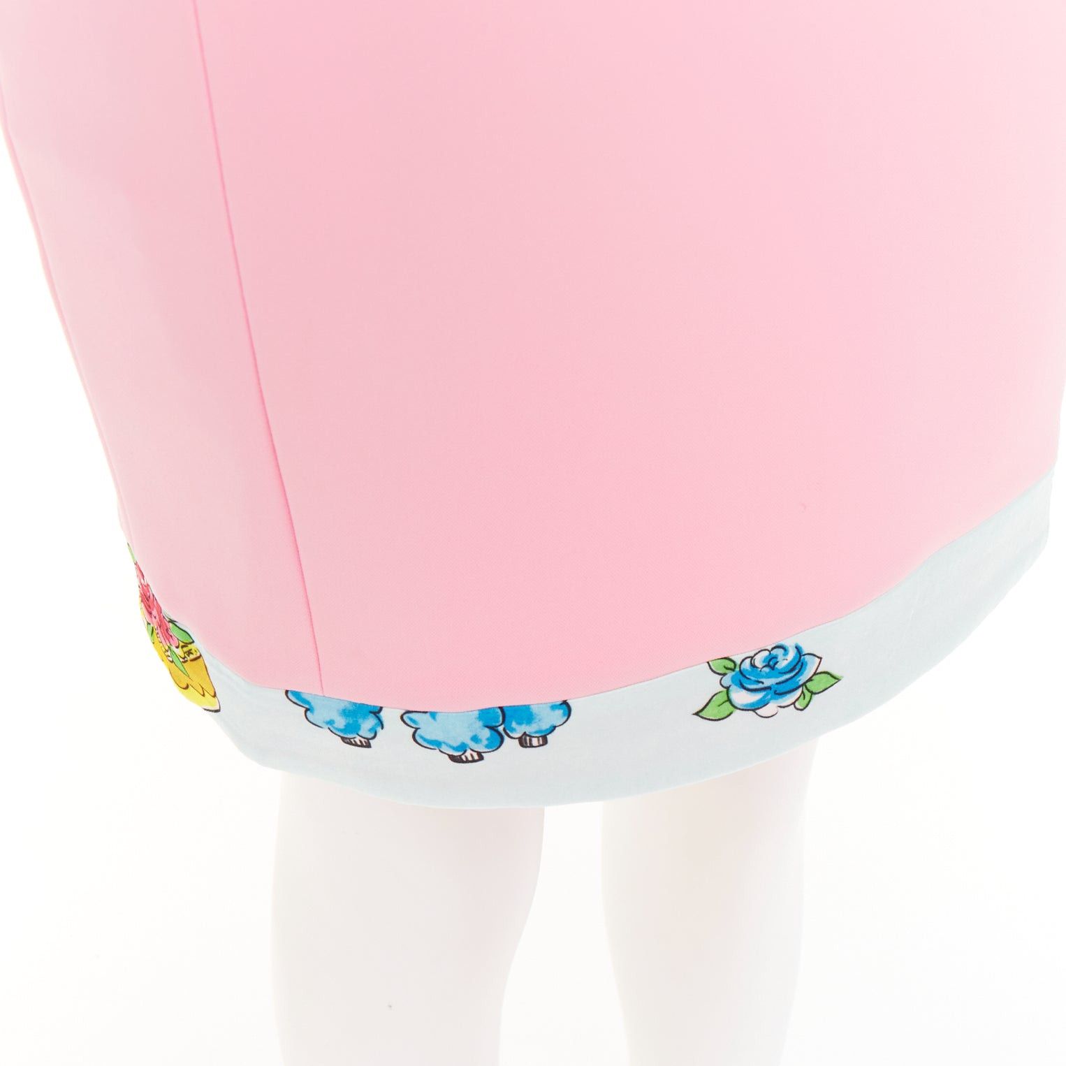 Moschino MOSCHINO COUTURE! 2022 Runway Calico Animals pink cream floral print trim mini skirt IT38 XS Size 26" / US 2 / IT 38 - 7 Thumbnail
