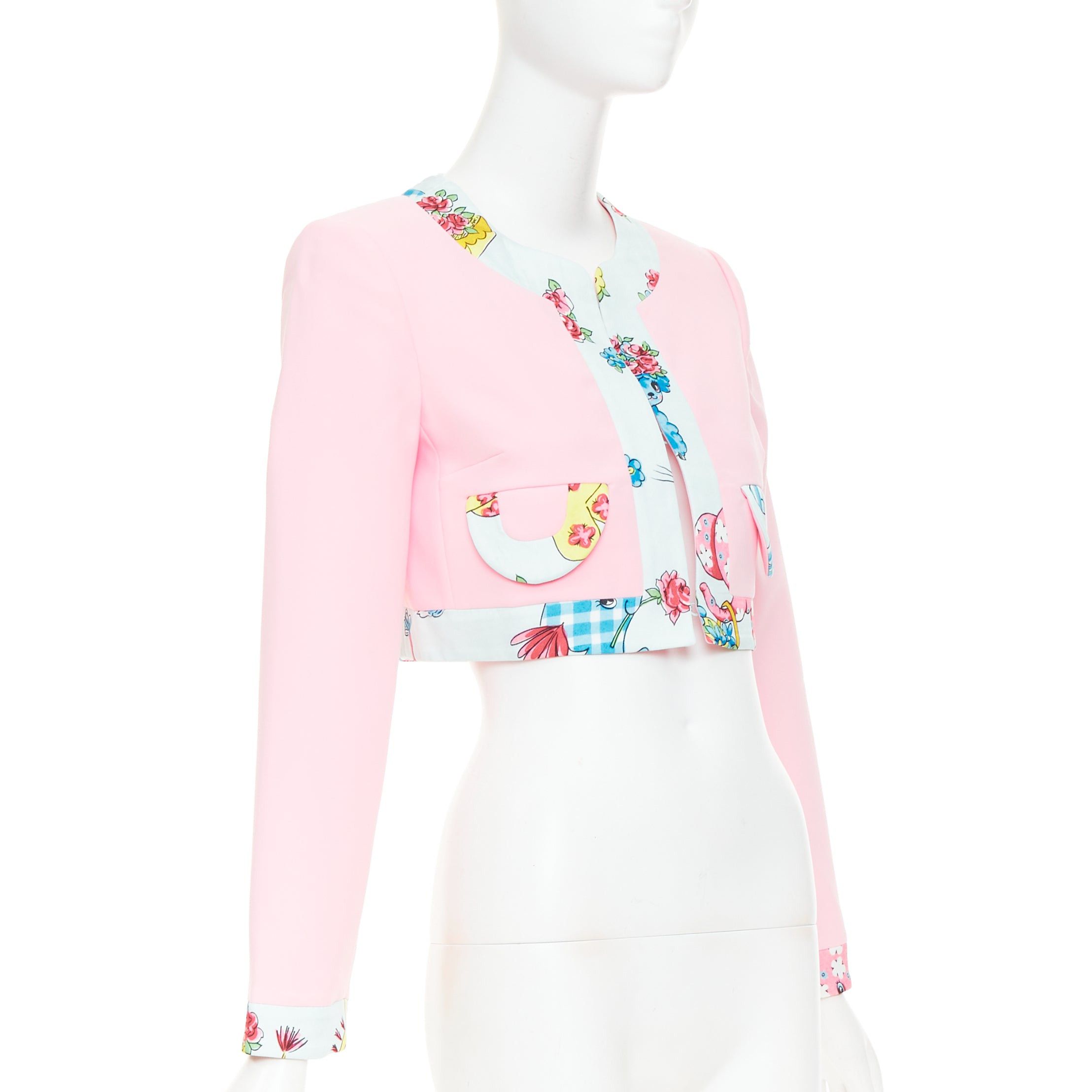 Moschino MOSCHINO COUTURE! 2022 Runway Calico Animals pink blue floral trim bolero jacket IT38 XS Size XS / US 0-2 / IT 36-38 - 4 Thumbnail