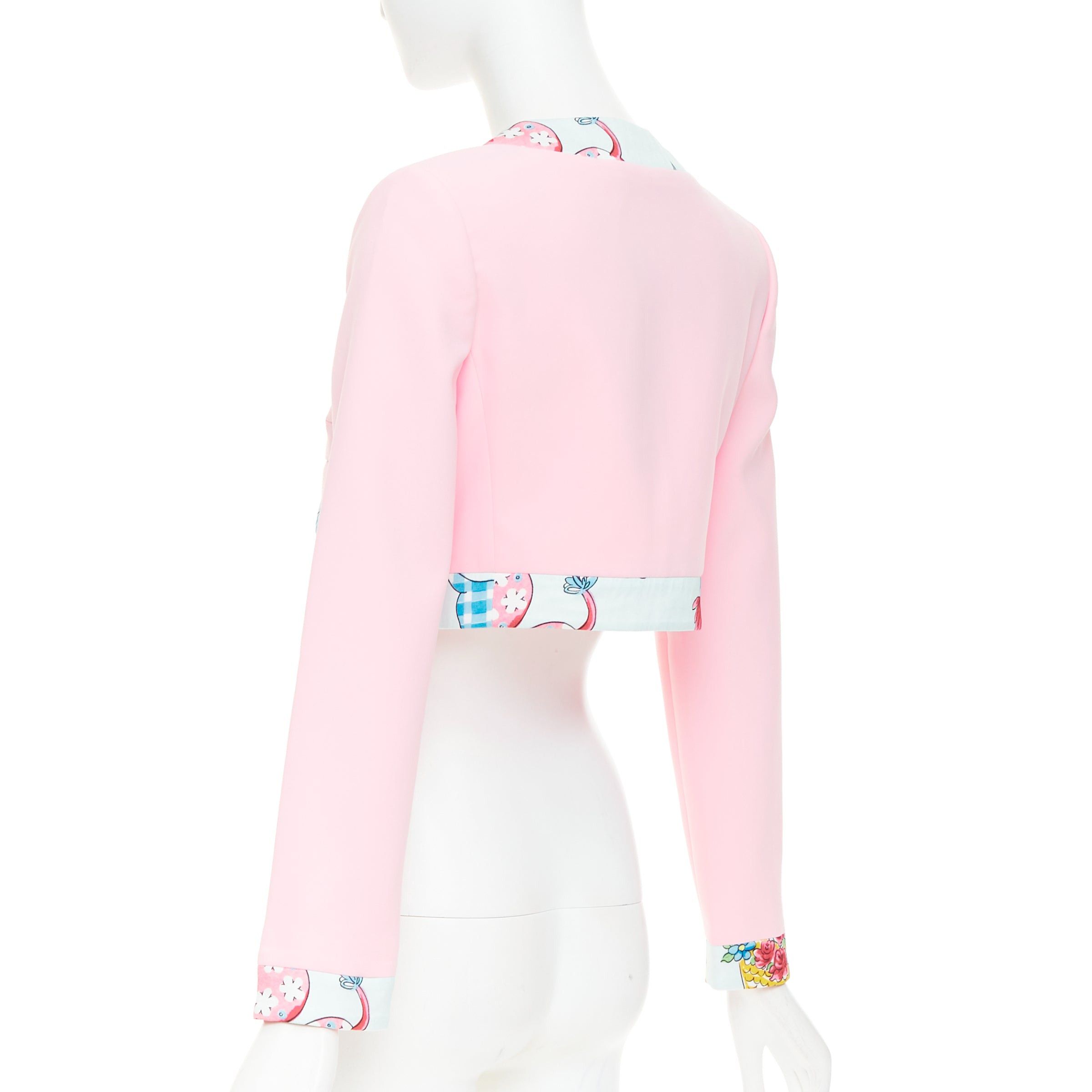 Moschino MOSCHINO COUTURE! 2022 Runway Calico Animals pink blue floral trim bolero jacket IT38 XS Size XS / US 0-2 / IT 36-38 - 7 Thumbnail