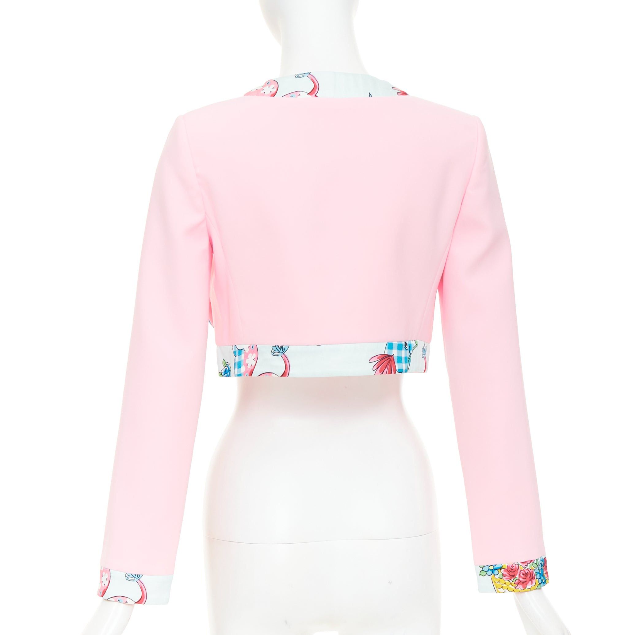 Moschino MOSCHINO COUTURE! 2022 Runway Calico Animals pink blue floral trim bolero jacket IT38 XS Size XS / US 0-2 / IT 36-38 - 6 Thumbnail
