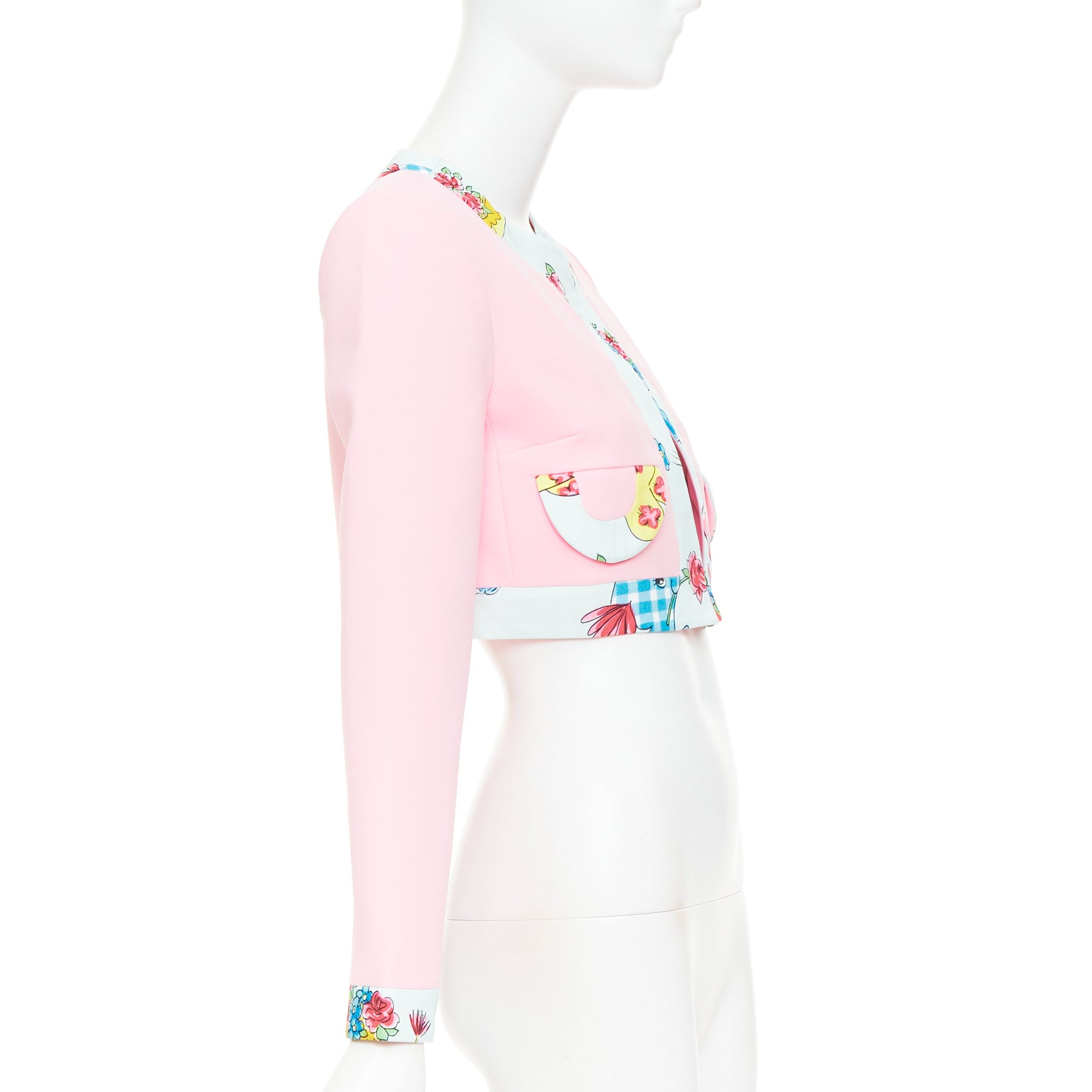 Moschino MOSCHINO COUTURE! 2022 Runway Calico Animals pink blue floral trim bolero jacket IT38 XS Size XS / US 0-2 / IT 36-38 - 5 Thumbnail