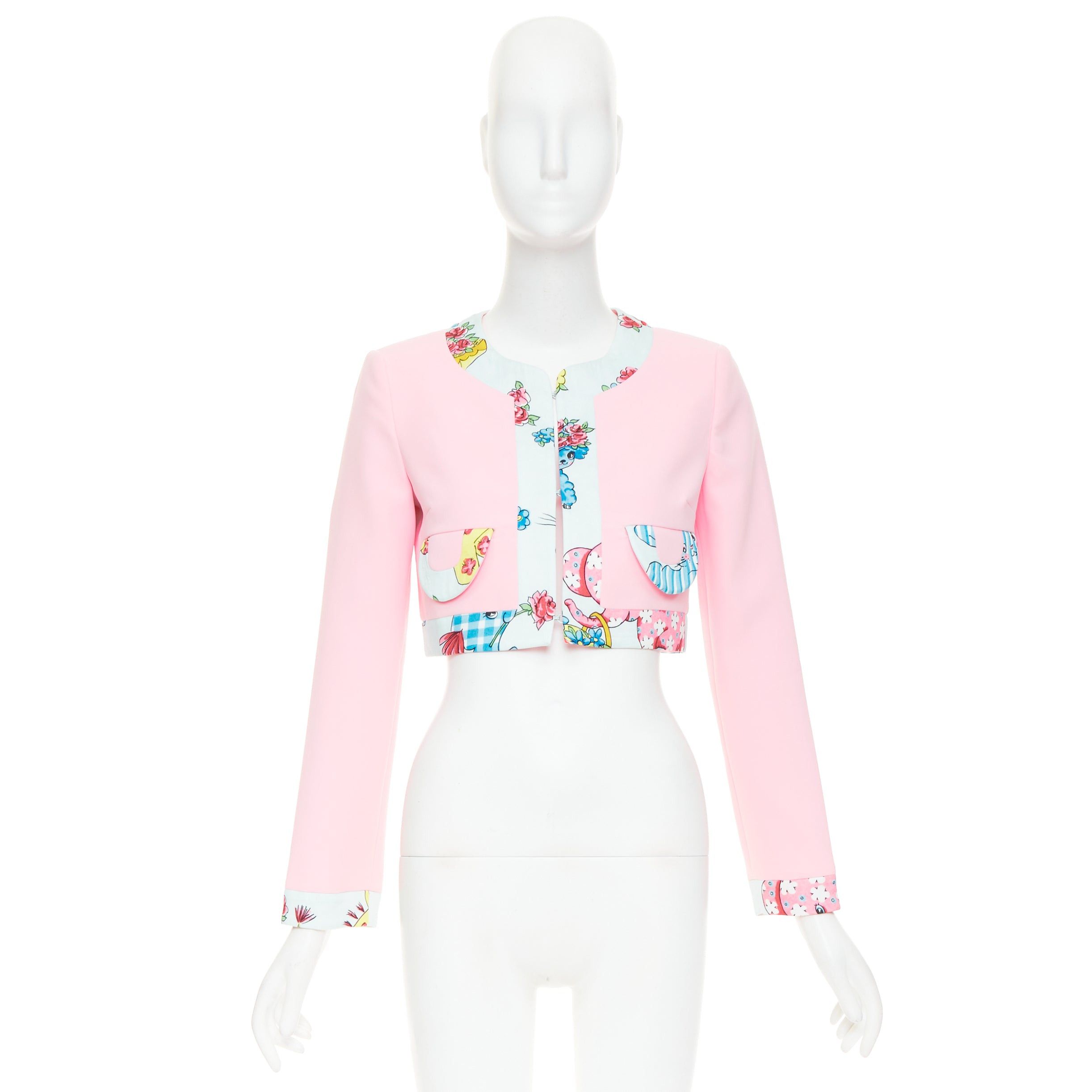 Moschino MOSCHINO COUTURE! 2022 Runway Calico Animals pink blue floral trim bolero jacket IT38 XS Size XS / US 0-2 / IT 36-38 - 10 Thumbnail