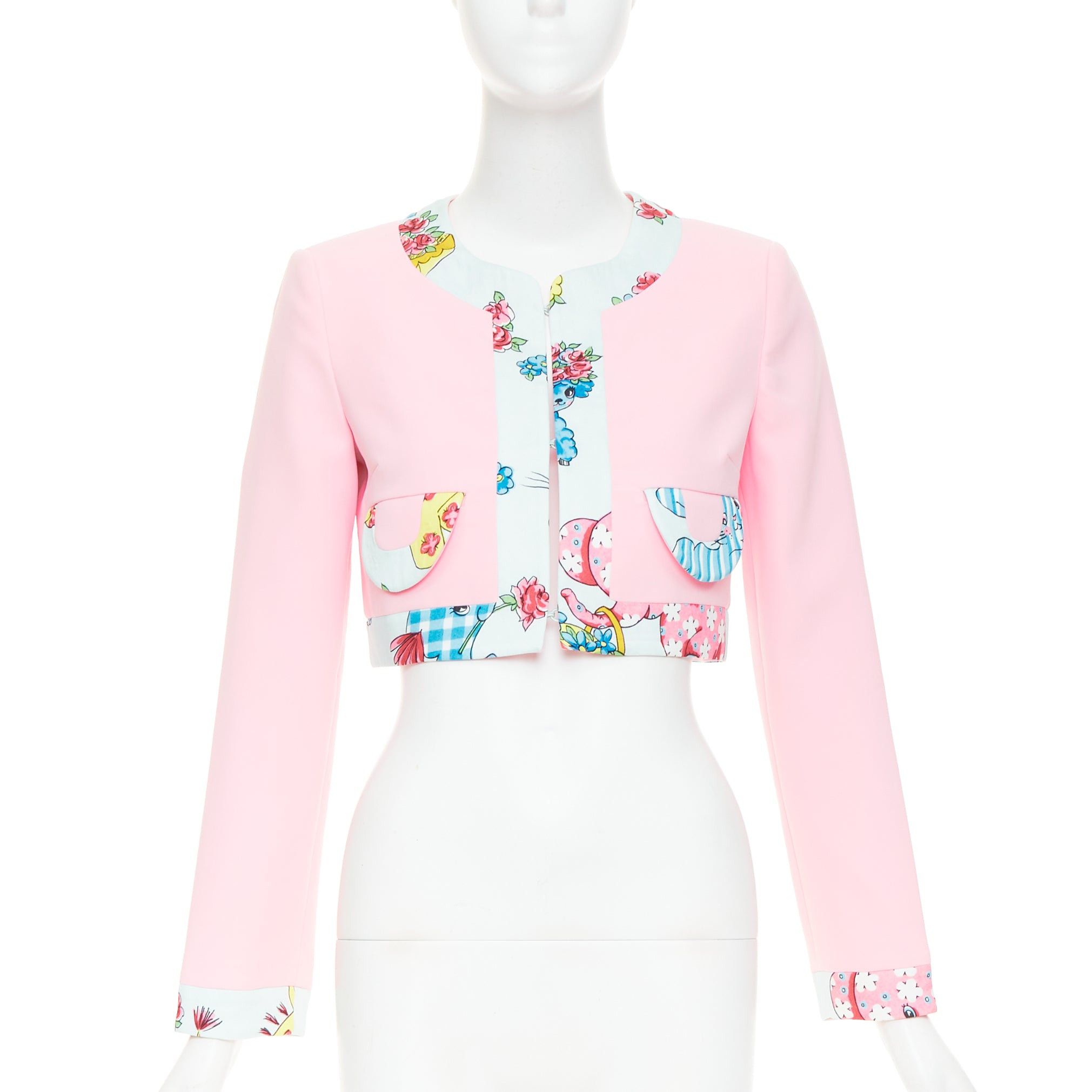 Moschino MOSCHINO COUTURE! 2022 Runway Calico Animals pink blue floral trim bolero jacket IT38 XS Size XS / US 0-2 / IT 36-38 - 3 Thumbnail