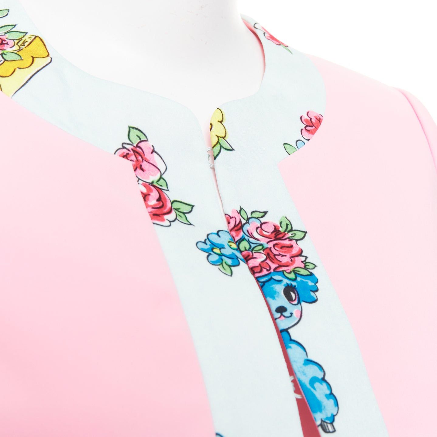 Moschino MOSCHINO COUTURE! 2022 Runway Calico Animals pink blue floral trim bolero jacket IT38 XS Size XS / US 0-2 / IT 36-38 - 2 Thumbnail