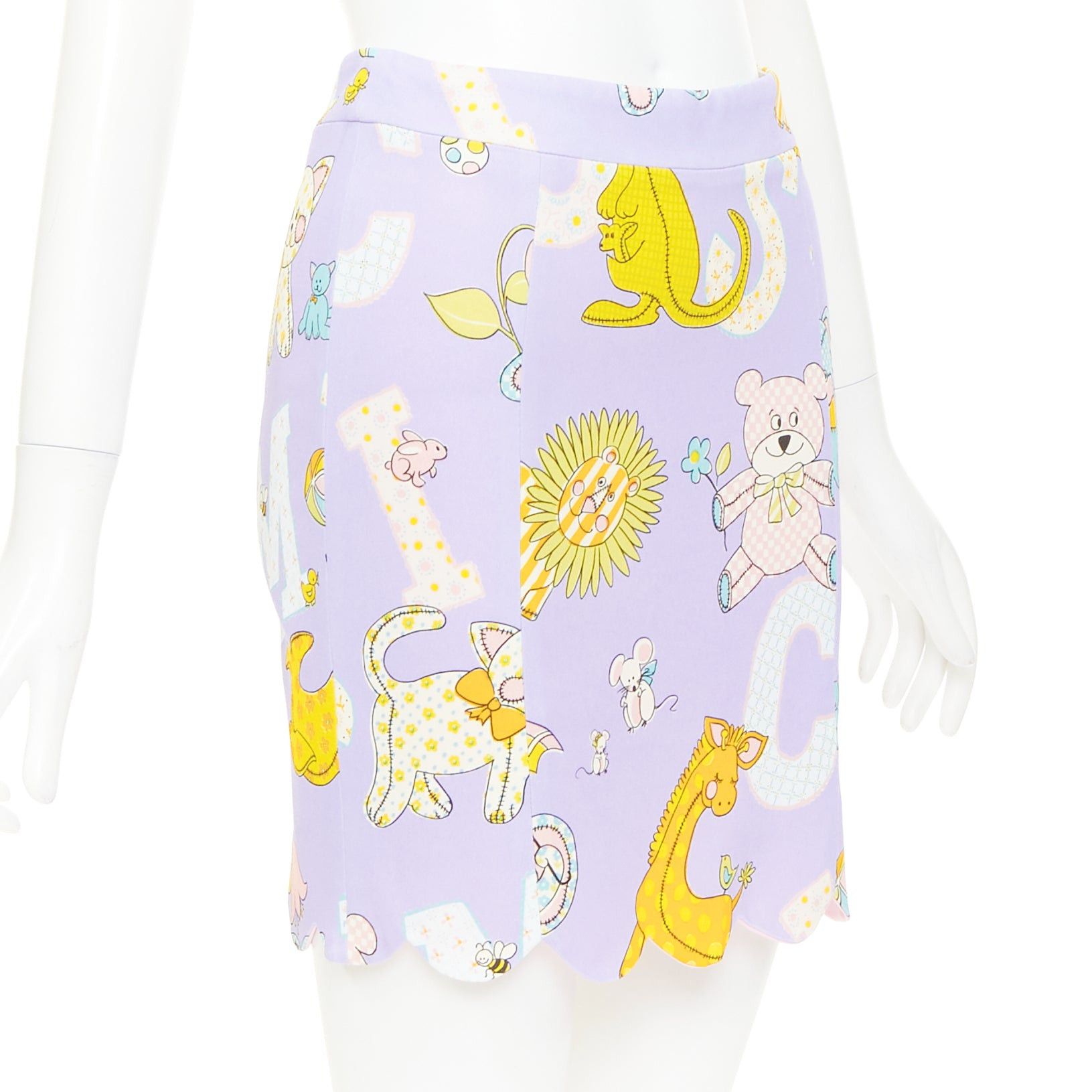 Moschino MOSCHINO COUTURE! 2022 Runway Calico Animals purple cartoons scallop mini skirt IT38 XS Size 26" / US 2 / IT 38 - 3 Thumbnail