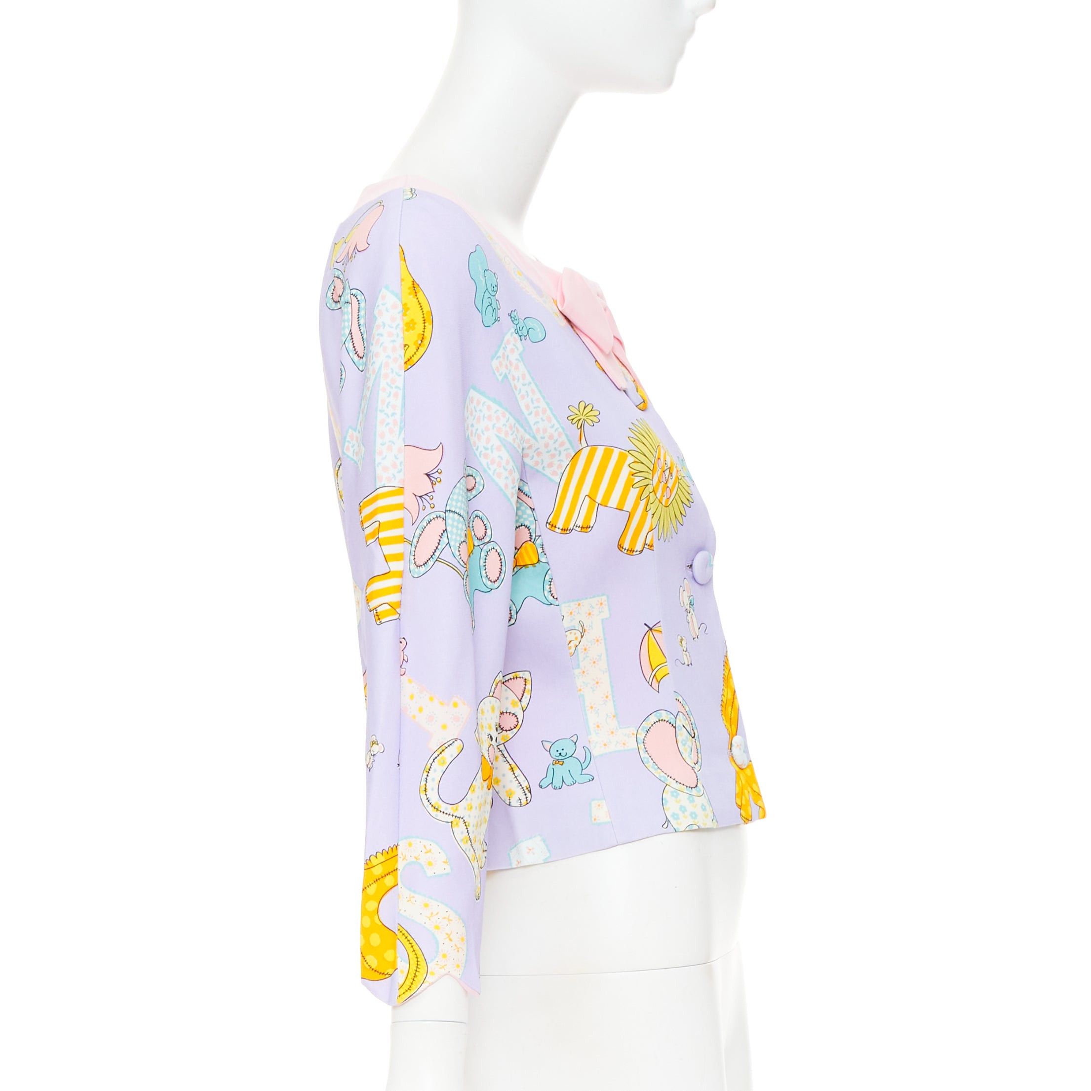 Moschino MOSCHINO COUTURE! 2022 Runway Calico Animals purple pink bow front fitted jacket IT40 S Size S / US 4 / IT 40 - 5 Thumbnail