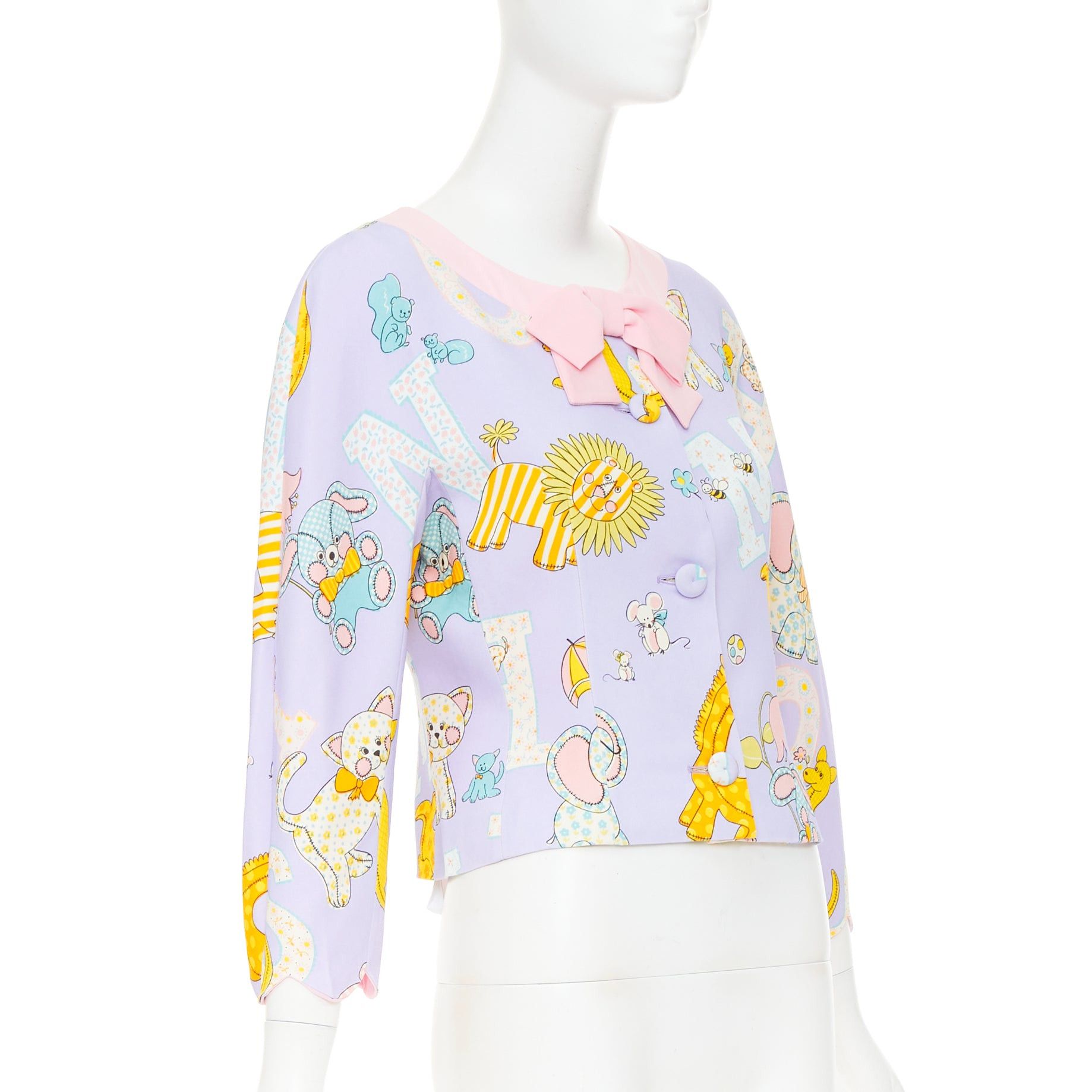Moschino MOSCHINO COUTURE! 2022 Runway Calico Animals purple pink bow front fitted jacket IT44 L Size M / US 6-8 / IT 42-44 - 4 Thumbnail