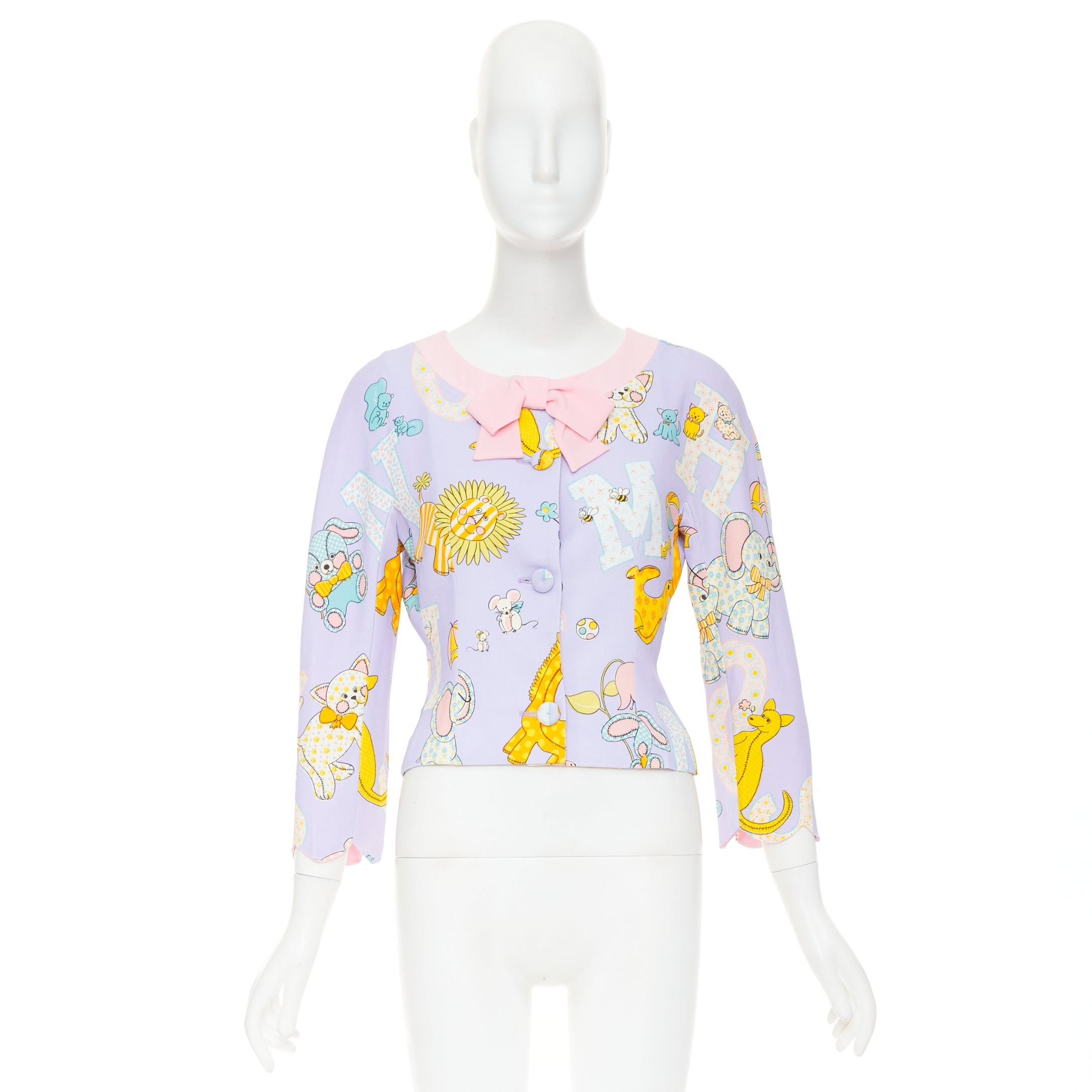 Moschino MOSCHINO COUTURE! 2022 Runway Calico Animals purple pink bow front fitted jacket IT44 L Size M / US 6-8 / IT 42-44 - 9 Thumbnail