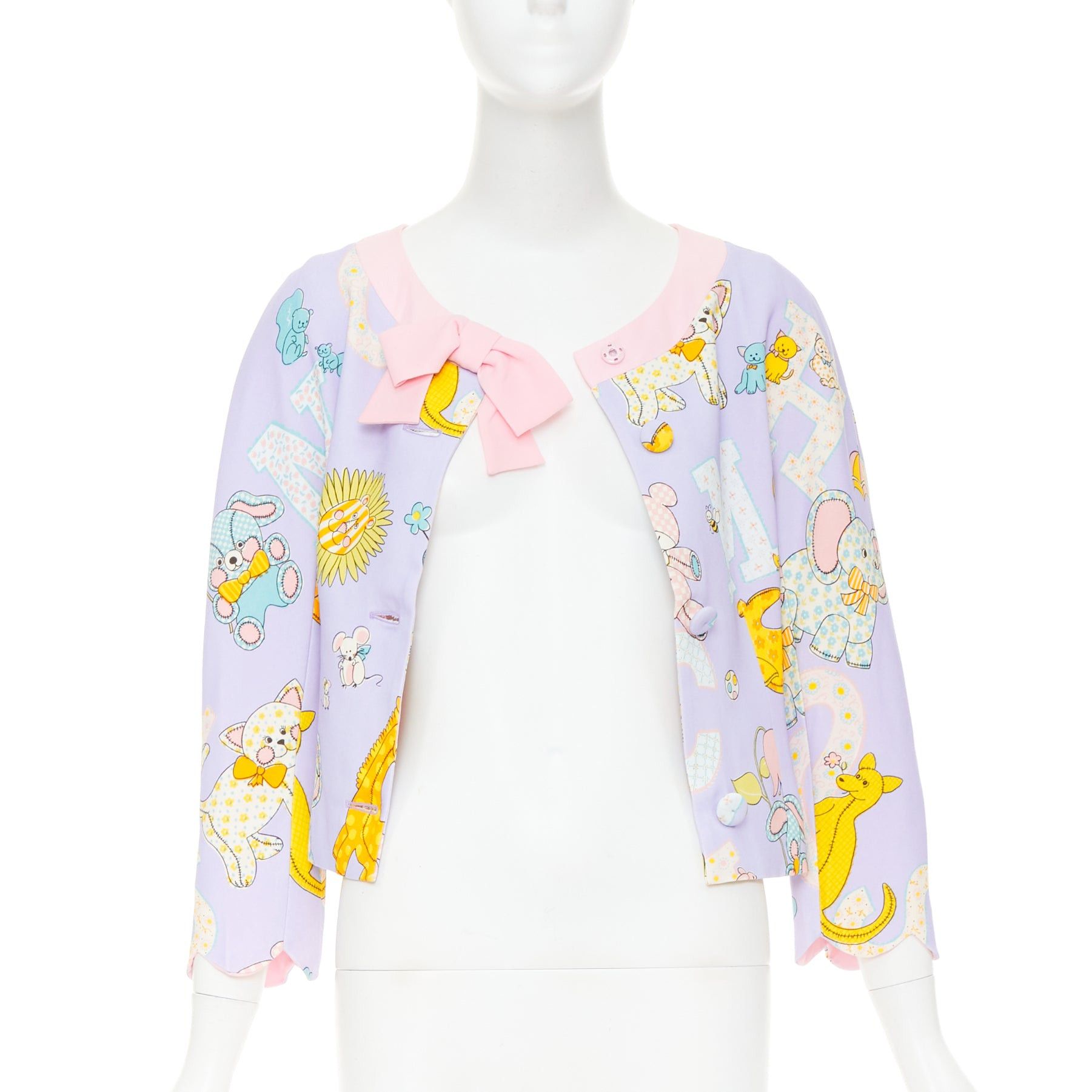 Moschino MOSCHINO COUTURE! 2022 Runway Calico Animals purple pink bow front fitted jacket IT44 L Size M / US 6-8 / IT 42-44 - 3 Thumbnail