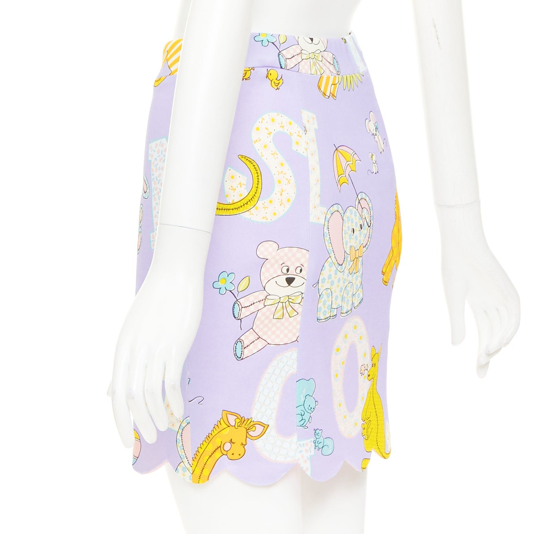 Moschino MOSCHINO COUTURE! 2022 Runway Calico Animals purple cartoons scallop mini skirt IT42 M Size 28" / US 6 / IT 42 - 6 Thumbnail