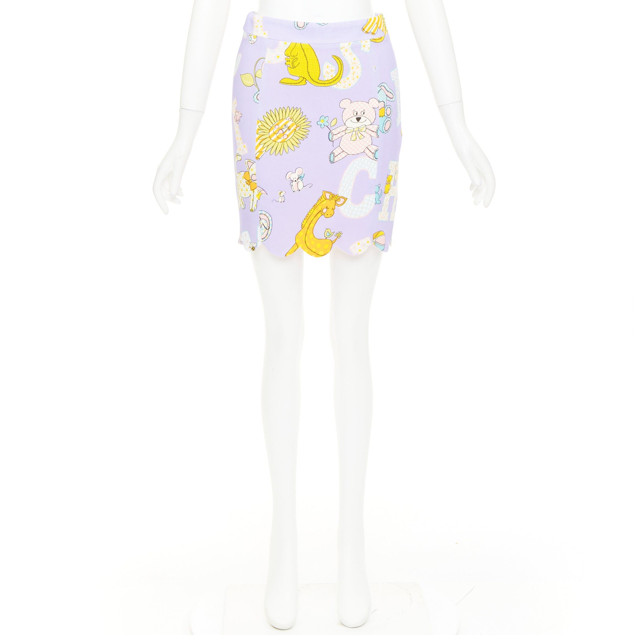 Moschino MOSCHINO COUTURE! 2022 Runway Calico Animals purple cartoons scallop mini skirt IT42 M Size 28" / US 6 / IT 42 - 8 Thumbnail