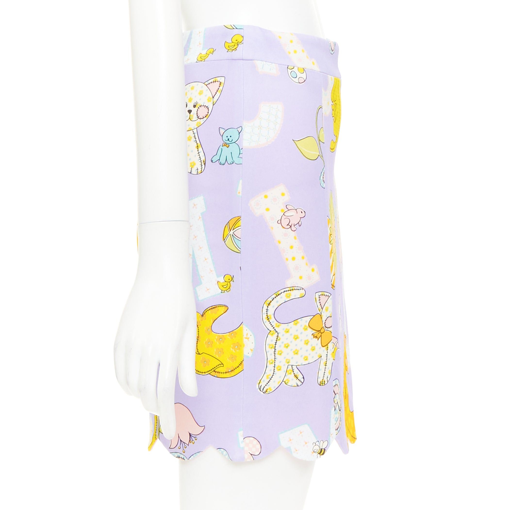 Moschino MOSCHINO COUTURE! 2022 Runway Calico Animals purple cartoons scallop mini skirt IT42 M Size 28" / US 6 / IT 42 - 4 Thumbnail