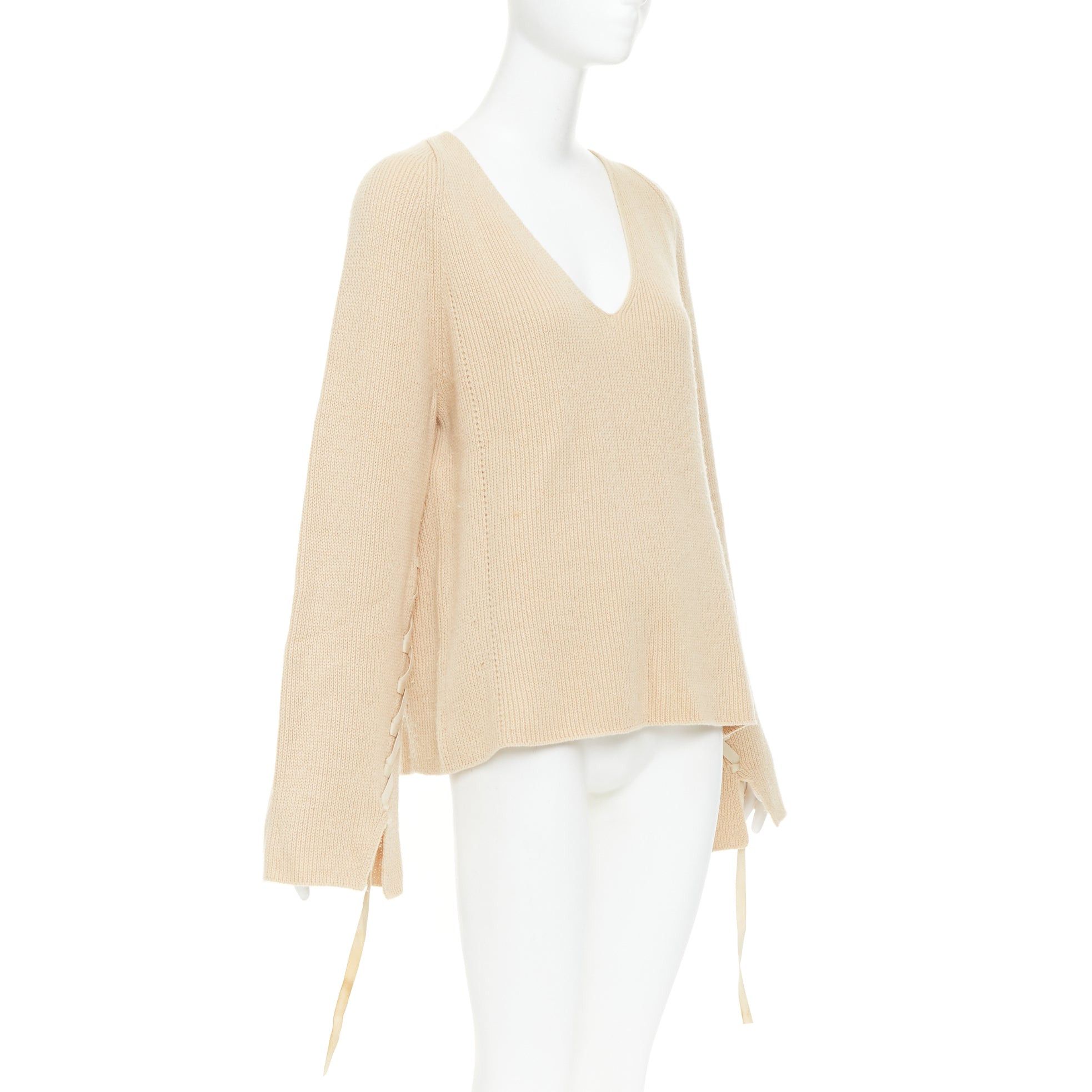 Helmut Lang HELMUT LANG beige wool cashmere lace up sleeves relaxed oversized sweater M Size M / US 6-8 / IT 42-44 - 3 Thumbnail