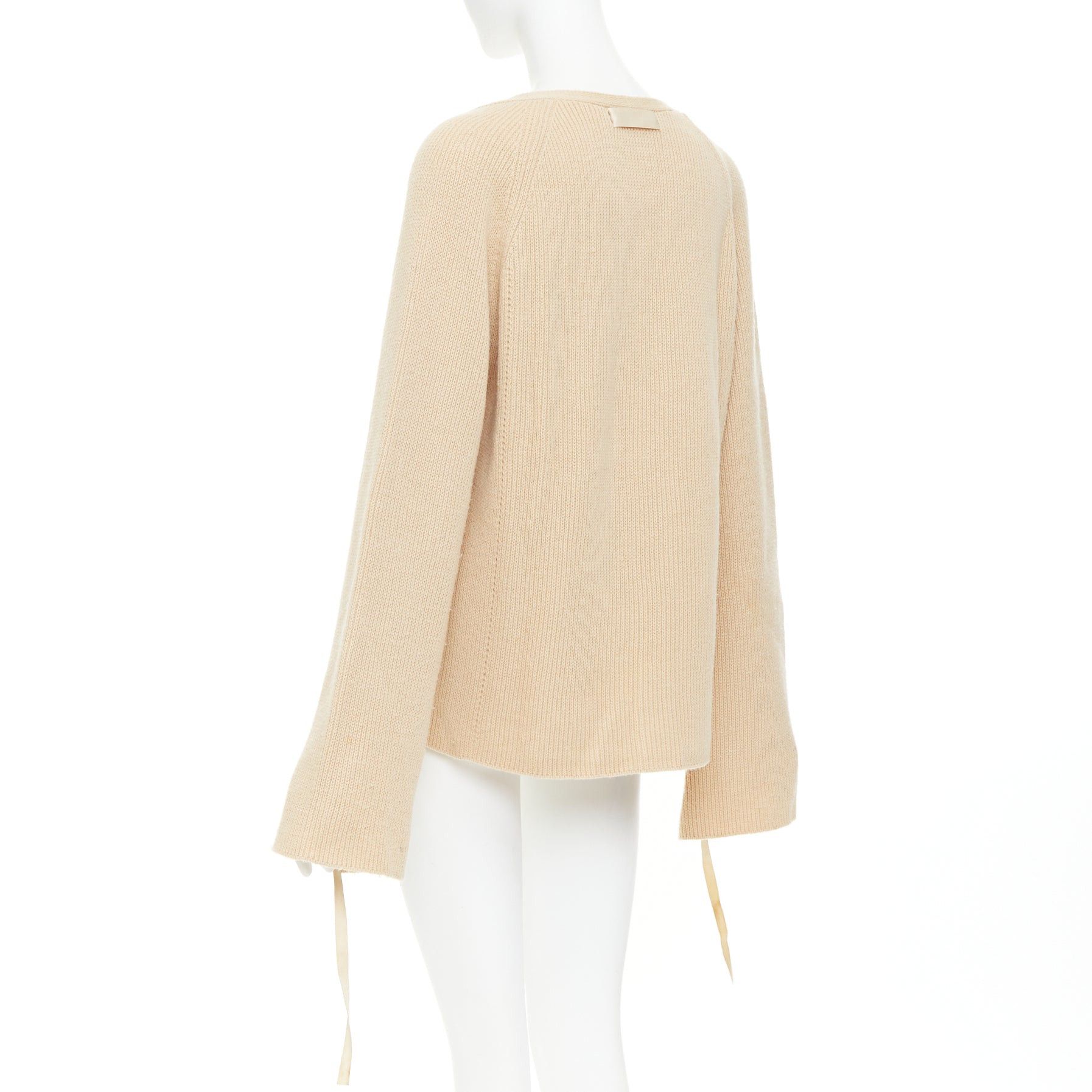 Helmut Lang HELMUT LANG beige wool cashmere lace up sleeves relaxed oversized sweater M Size M / US 6-8 / IT 42-44 - 6 Thumbnail