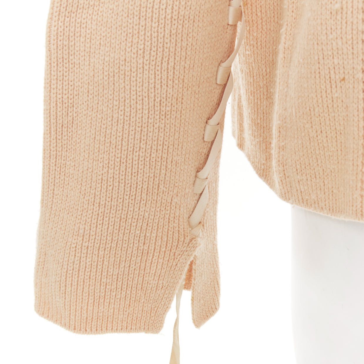 Helmut Lang HELMUT LANG beige wool cashmere lace up sleeves relaxed oversized sweater M Size M / US 6-8 / IT 42-44 - 2 Thumbnail