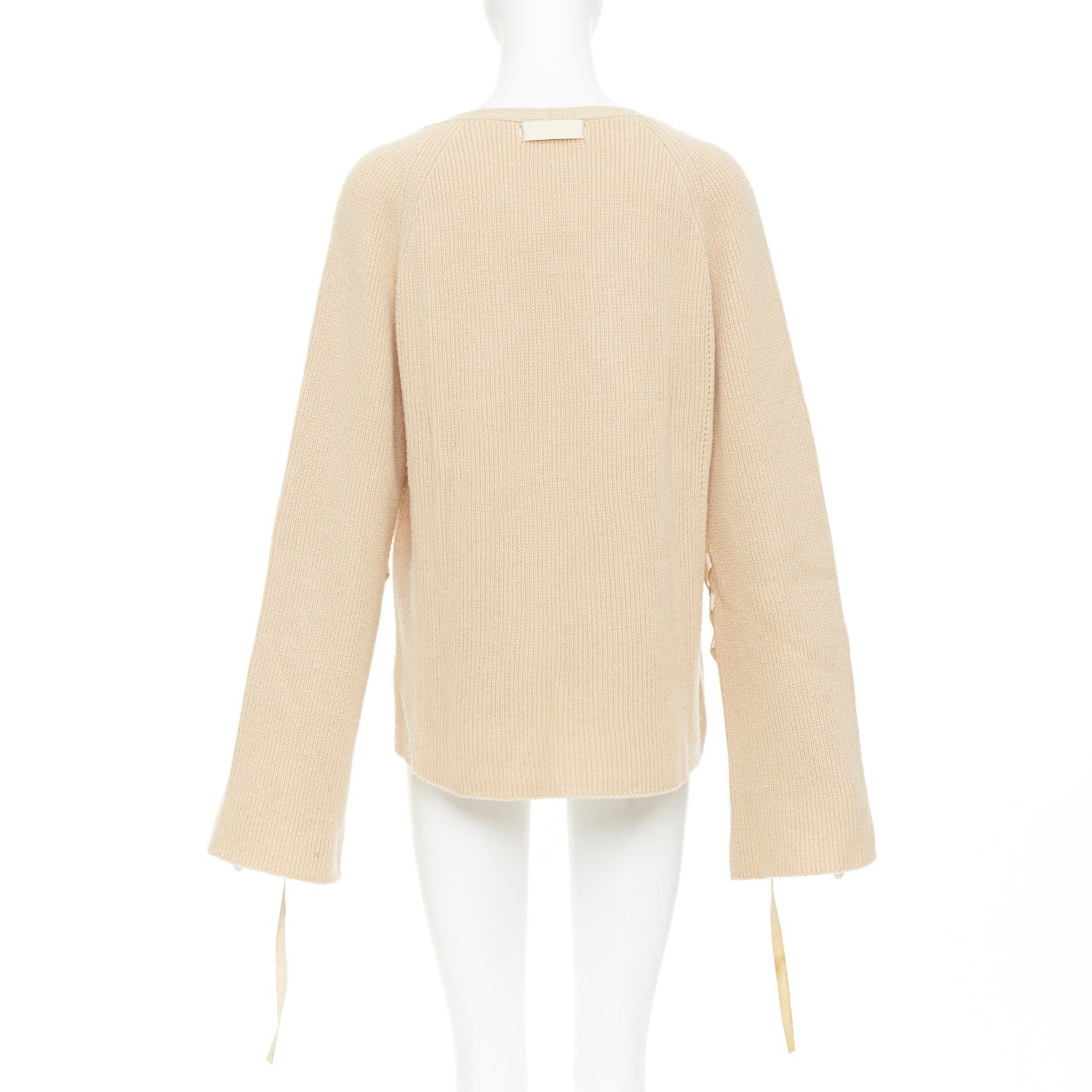 Helmut Lang HELMUT LANG beige wool cashmere lace up sleeves relaxed oversized sweater M Size M / US 6-8 / IT 42-44 - 5 Thumbnail