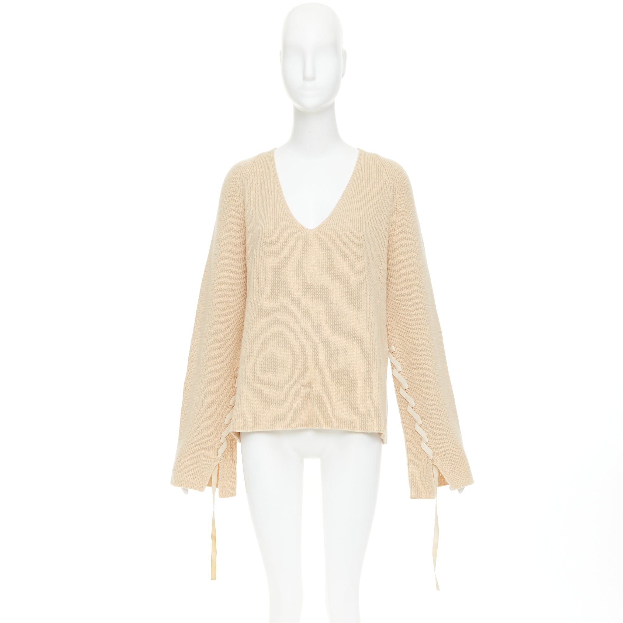 Helmut Lang HELMUT LANG beige wool cashmere lace up sleeves relaxed oversized sweater M Size M / US 6-8 / IT 42-44 - 11 Thumbnail