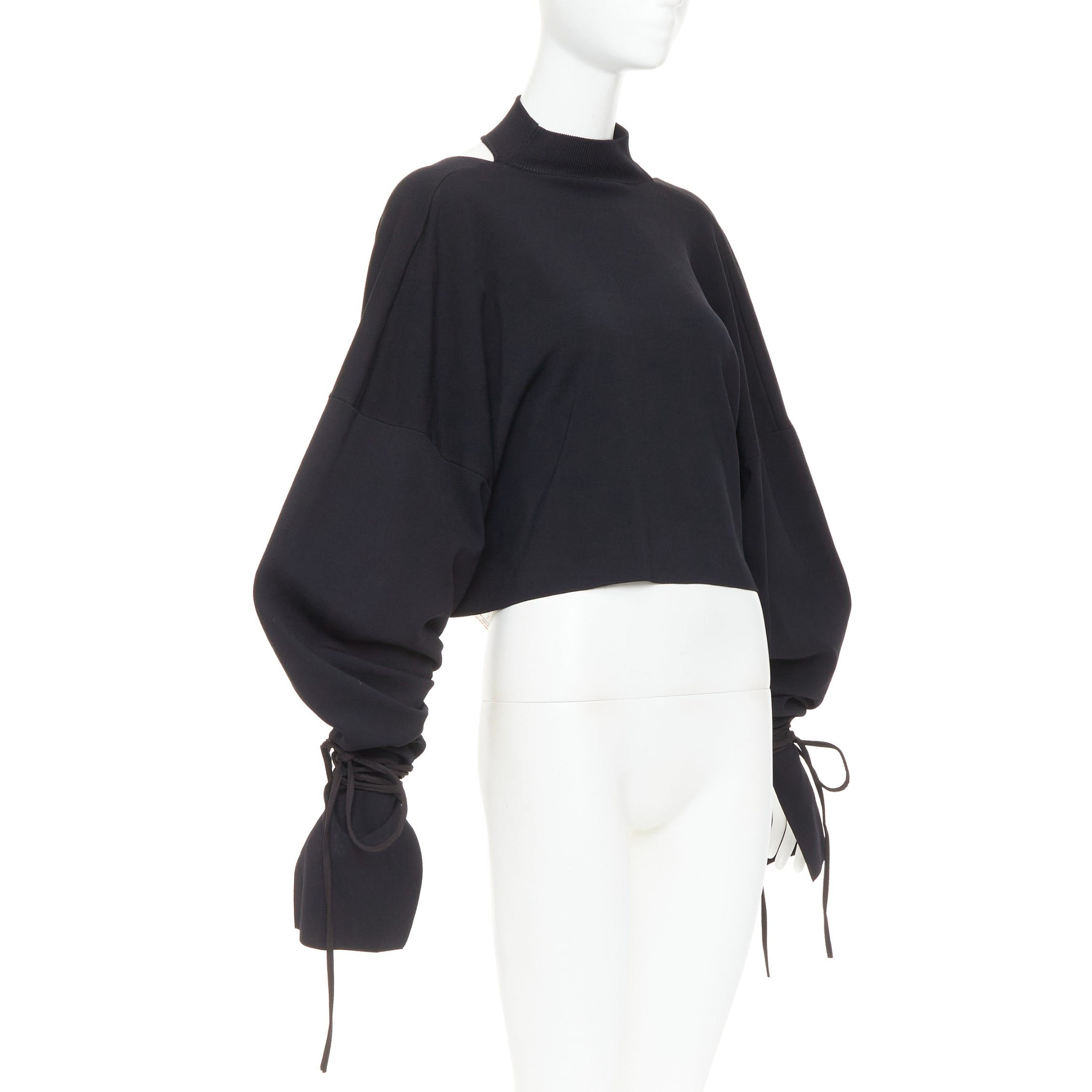 Solace London SOLACE LONDON Samara black viscose blend ruched sleeves drop sleeves cropped pullover UK8 S Size S / US 4 / IT 40 - 3 Thumbnail