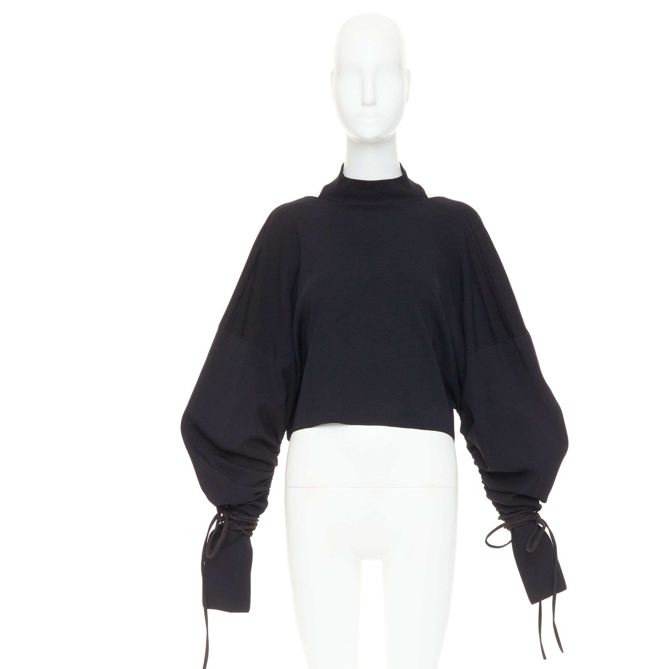 Solace London SOLACE LONDON Samara black viscose blend ruched sleeves drop sleeves cropped pullover UK8 S Size S / US 4 / IT 40 - 10 Thumbnail
