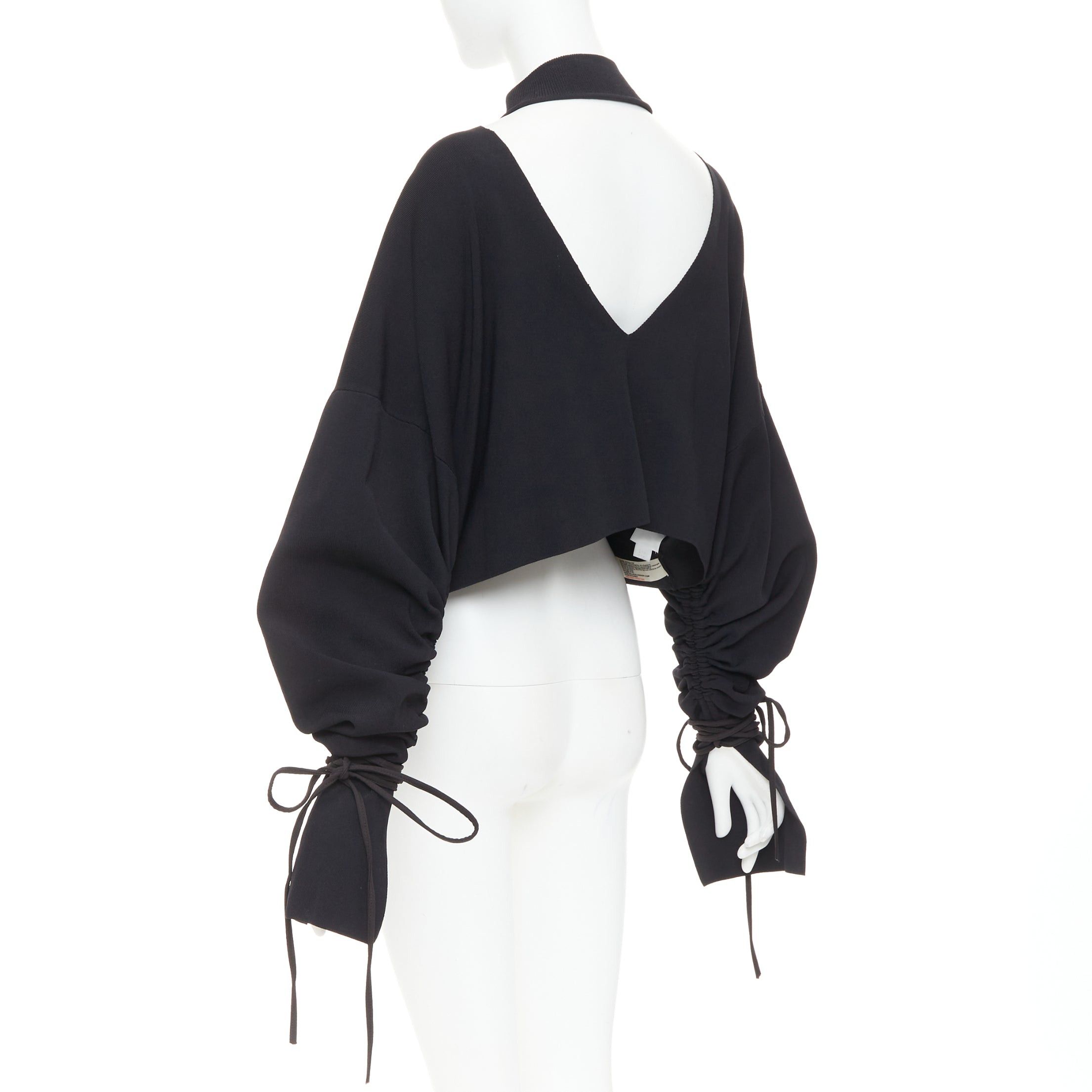 Solace London SOLACE LONDON Samara black viscose blend ruched sleeves drop sleeves cropped pullover UK8 S Size S / US 4 / IT 40 - 6 Thumbnail