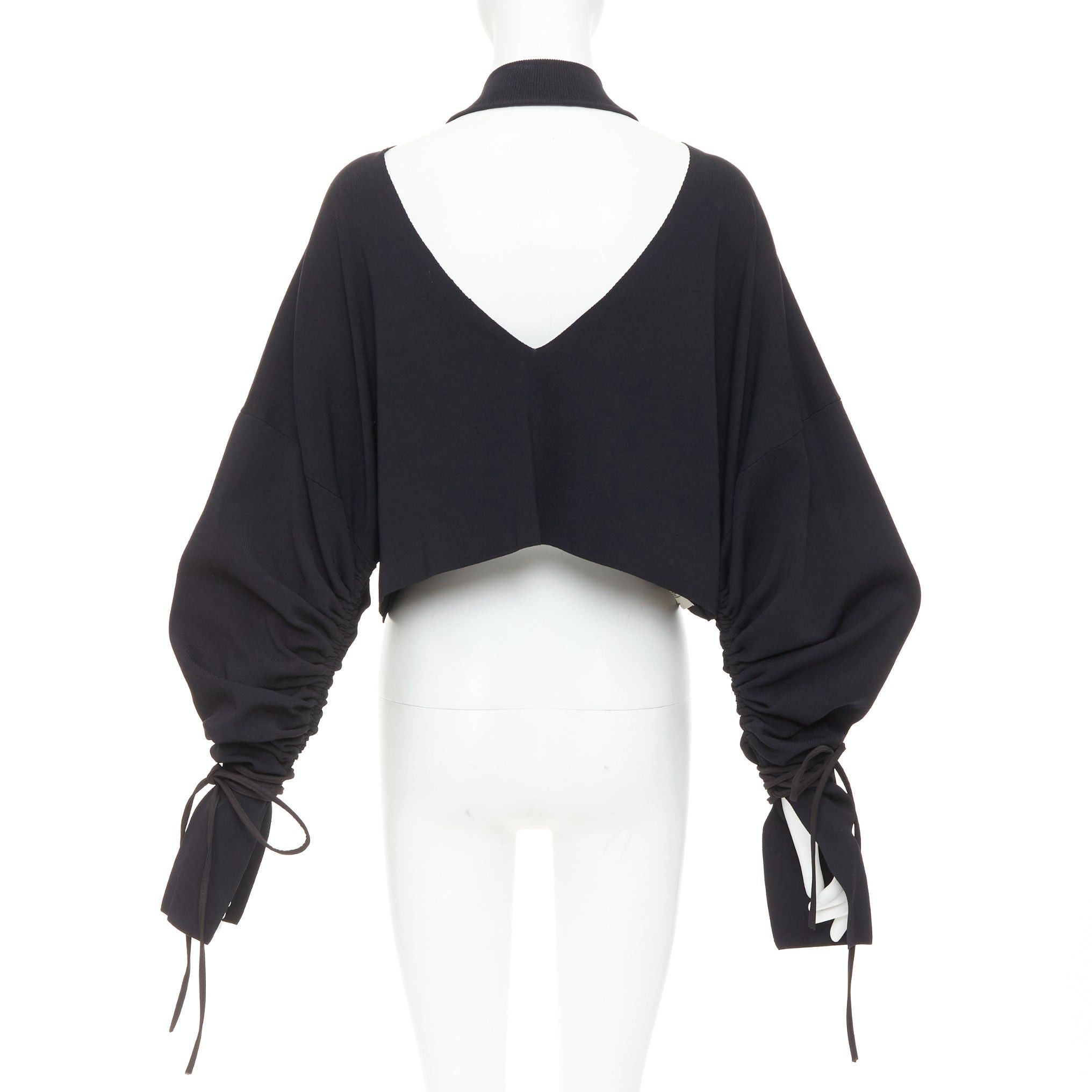 Solace London SOLACE LONDON Samara black viscose blend ruched sleeves drop sleeves cropped pullover UK8 S Size S / US 4 / IT 40 - 5 Thumbnail