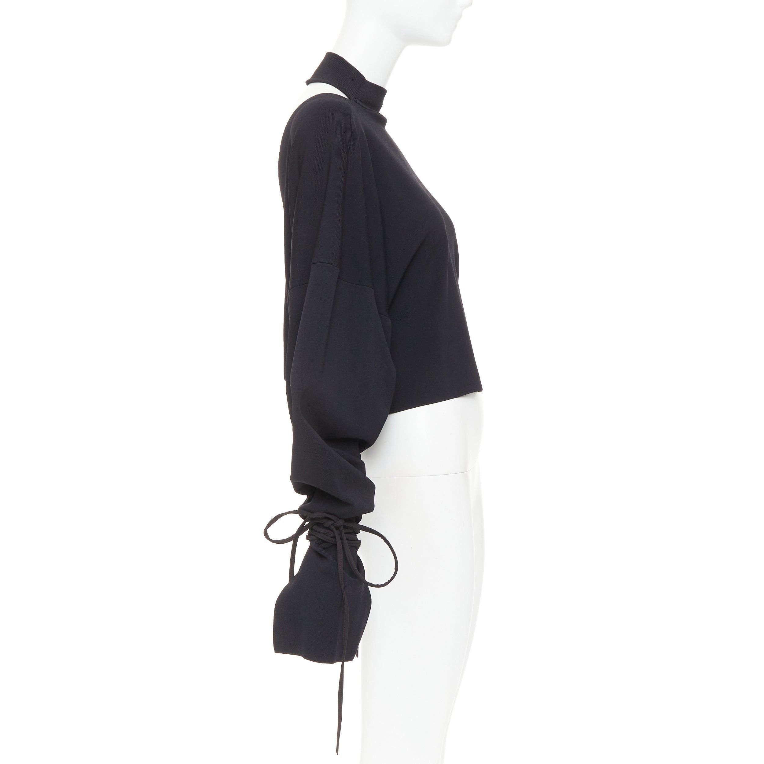 Solace London SOLACE LONDON Samara black viscose blend ruched sleeves drop sleeves cropped pullover UK8 S Size S / US 4 / IT 40 - 4 Thumbnail