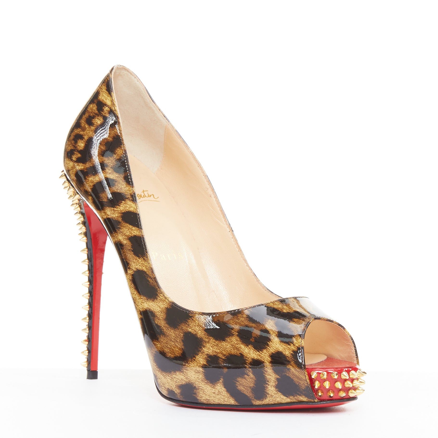 Christian Louboutin CHRISTIAN LOUBOUTIN Very Prive Spikes 120 brown leopard patent peep spikes heels EU39 Size US 9 / IT 39 - 2 Thumbnail