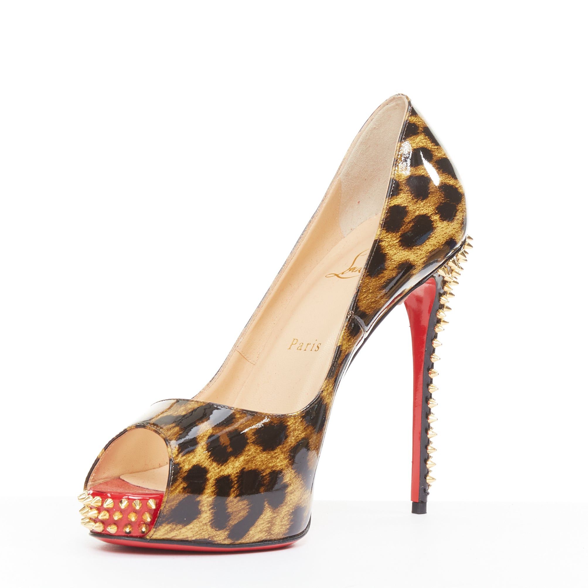 Christian Louboutin CHRISTIAN LOUBOUTIN Very Prive Spikes 120 brown leopard patent peep spikes heels EU39 Size US 9 / IT 39 - 4 Thumbnail