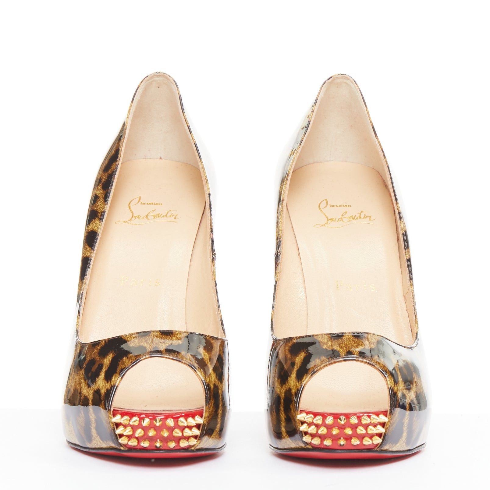 Christian Louboutin CHRISTIAN LOUBOUTIN Very Prive Spikes 120 brown leopard patent peep spikes heels EU39 Size US 9 / IT 39 - 3 Thumbnail