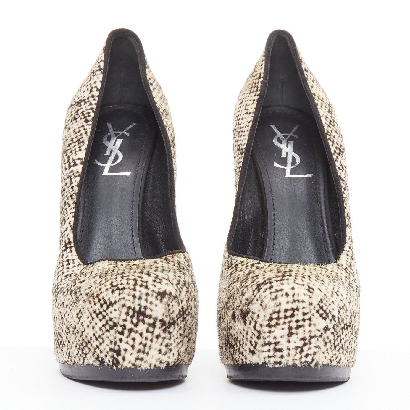 Yves Saint Laurent YVES SAINT LAURENT Tribtoo 105 cream black printed calf hair platform pumps EU39.5 Size US 9.5 / IT 39.5 - 3 Thumbnail
