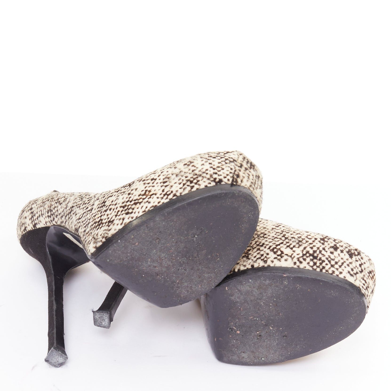 Yves Saint Laurent YVES SAINT LAURENT Tribtoo 105 cream black printed calf hair platform pumps EU39.5 Size US 9.5 / IT 39.5 - 11 Thumbnail