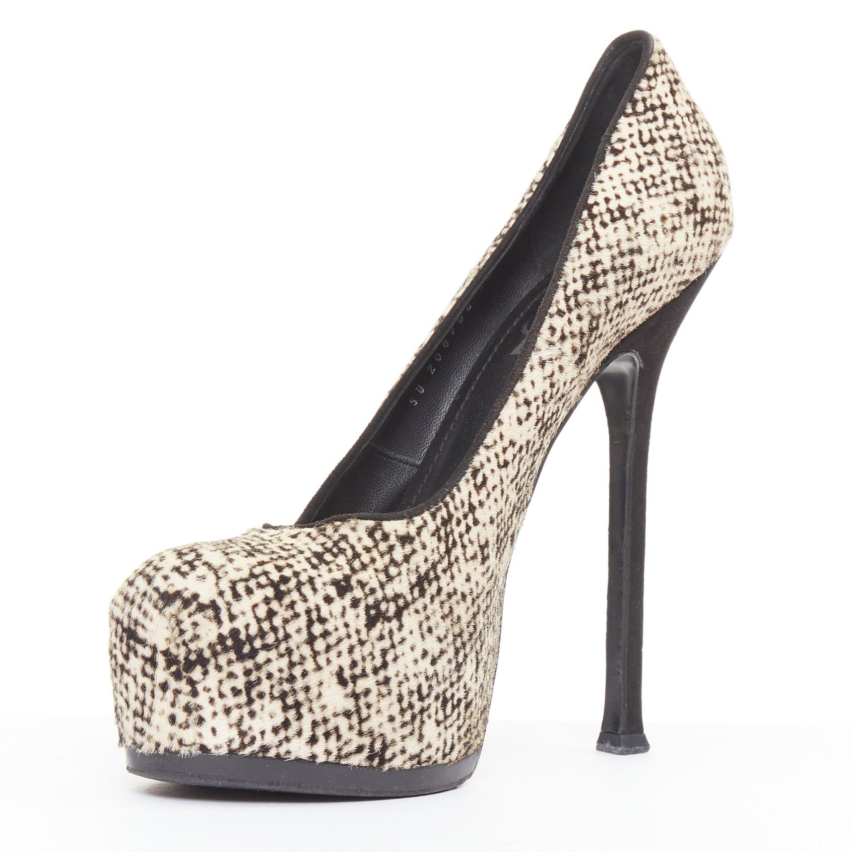 Yves Saint Laurent YVES SAINT LAURENT Tribtoo 105 cream black printed calf hair platform pumps EU39.5 Size US 9.5 / IT 39.5 - 4 Thumbnail