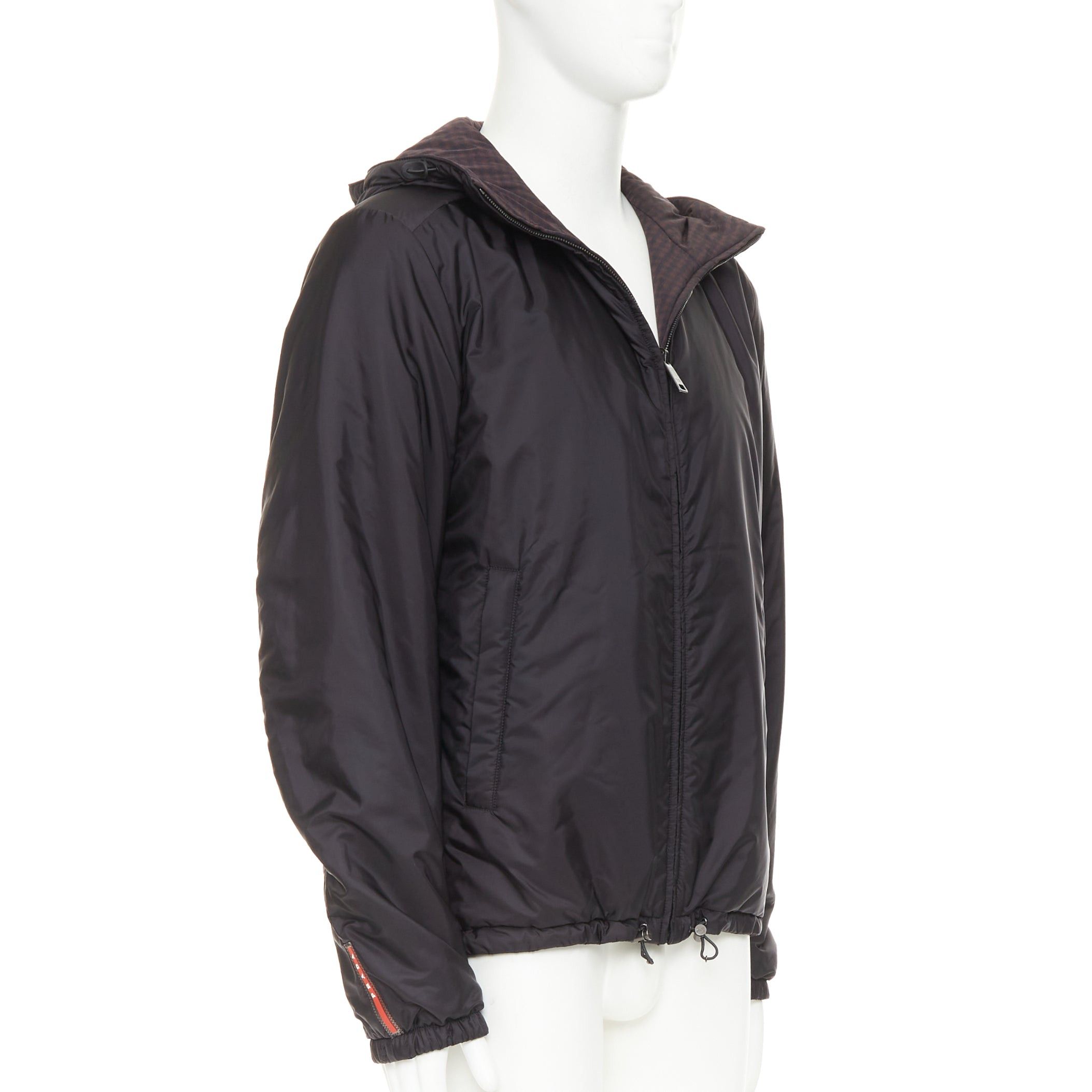Prada PRADA Linea Rossa 2014 Reversible black burgundy gingham nylon hooded windbreaker jacket IT52 XL Size US XL / EU 56 / 4 - 5 Thumbnail