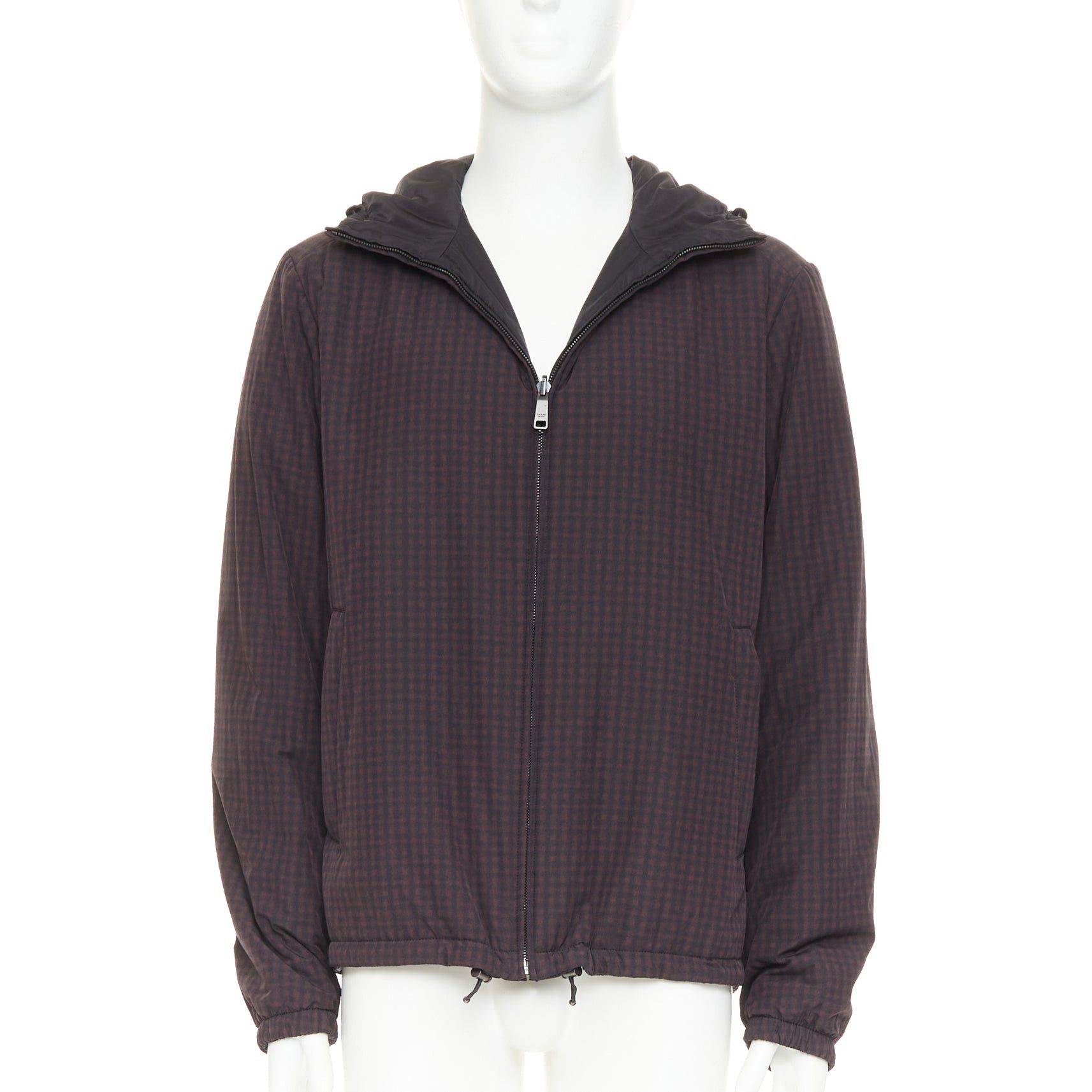 Prada PRADA Linea Rossa 2014 Reversible black burgundy gingham nylon hooded windbreaker jacket IT52 XL Size US XL / EU 56 / 4 - 2 Thumbnail