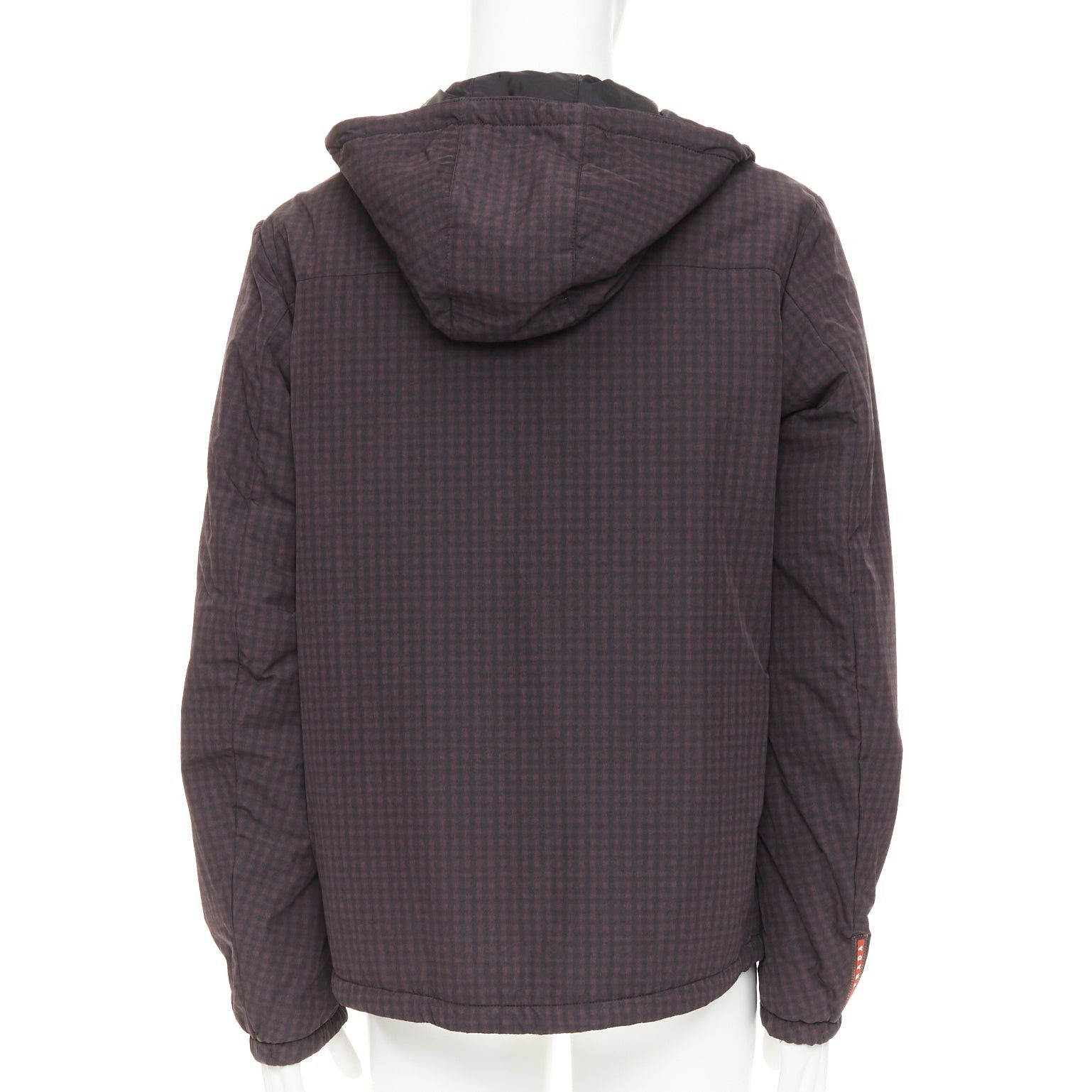 Prada PRADA Linea Rossa 2014 Reversible black burgundy gingham nylon hooded windbreaker jacket IT52 XL Size US XL / EU 56 / 4 - 10 Thumbnail