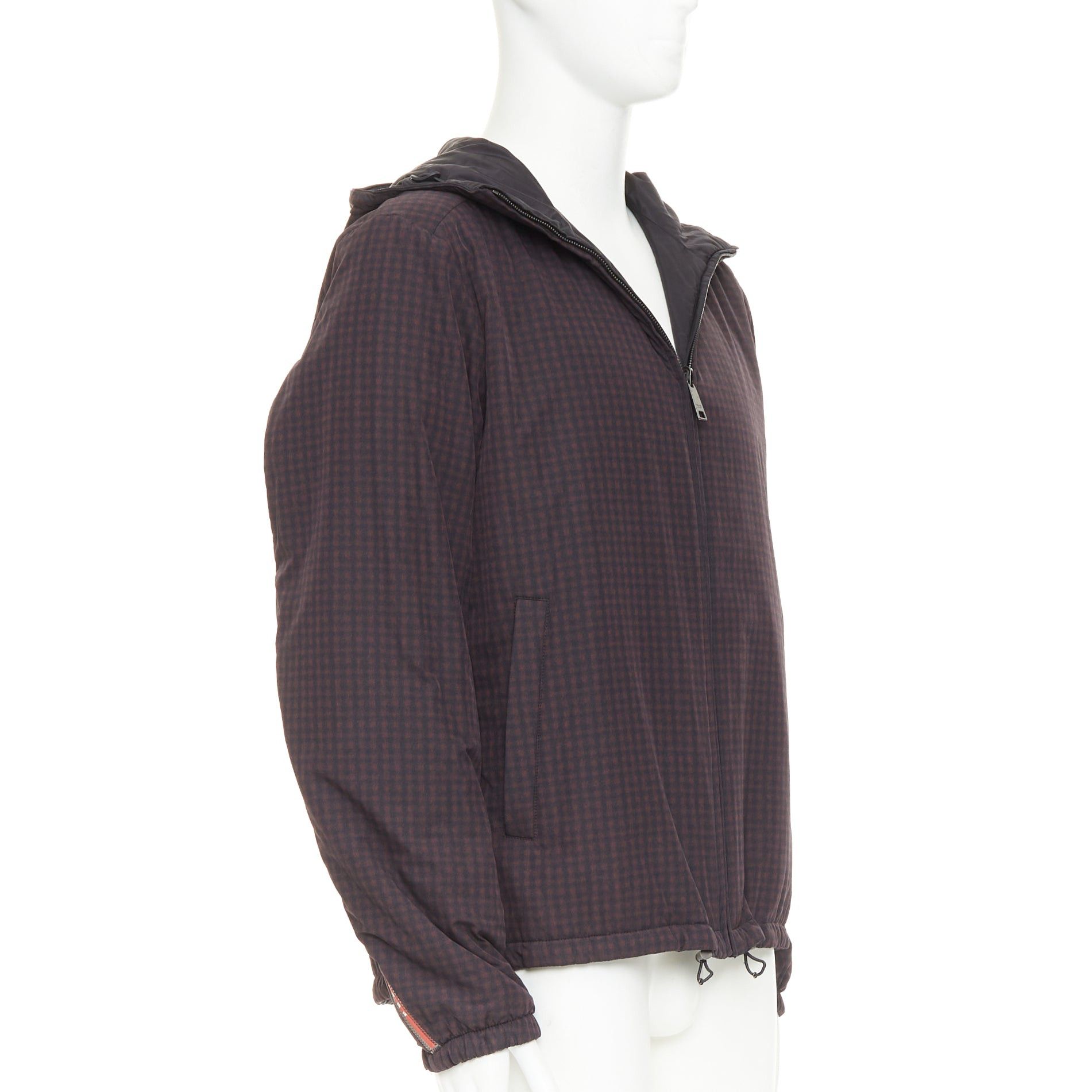 Prada PRADA Linea Rossa 2014 Reversible black burgundy gingham nylon hooded windbreaker jacket IT52 XL Size US XL / EU 56 / 4 - 6 Thumbnail